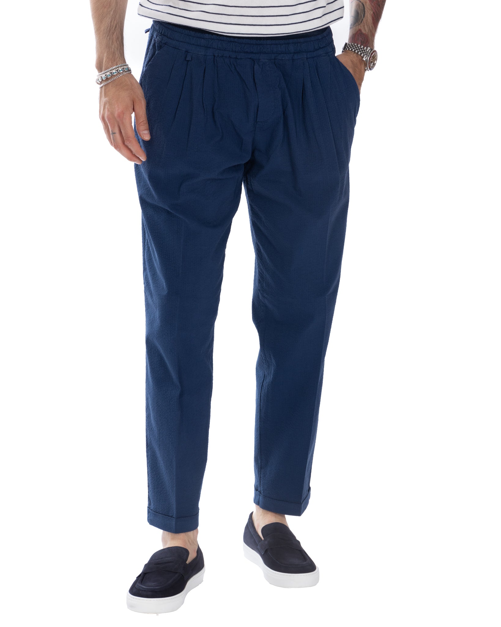 Liam - cornflower blue embossed trousers