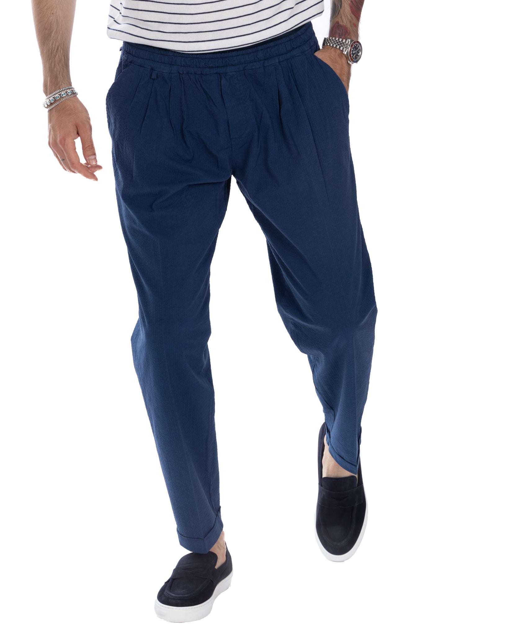 Liam - cornflower blue embossed trousers