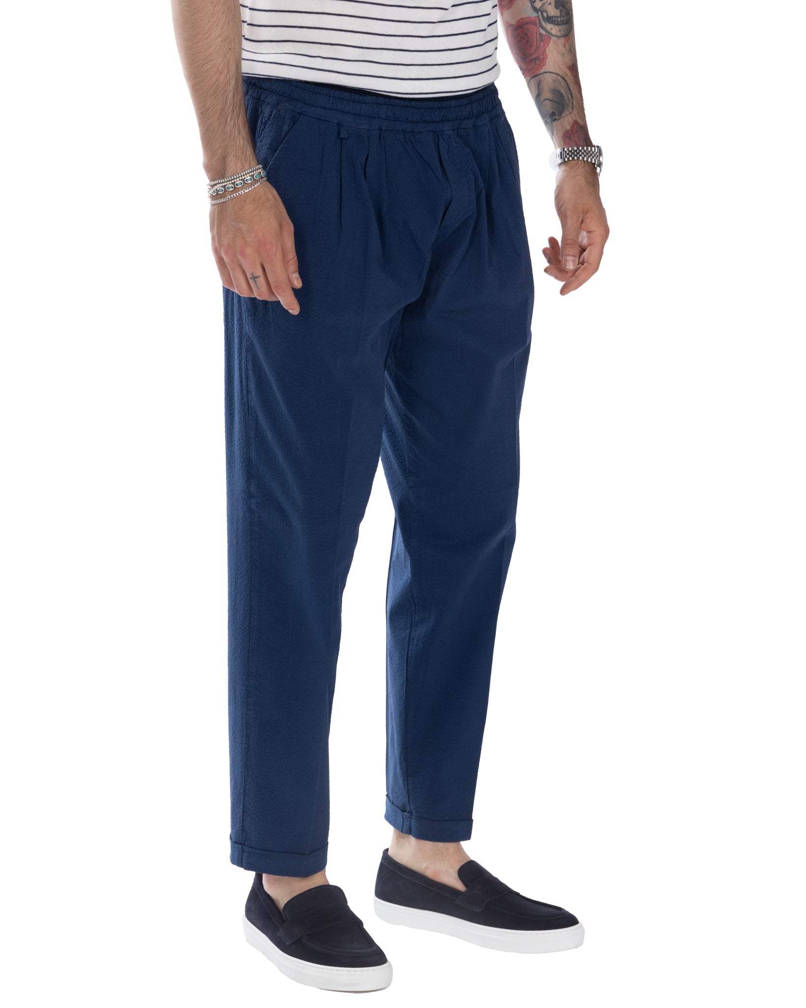 Liam - pantalon gaufré bleu bleuet