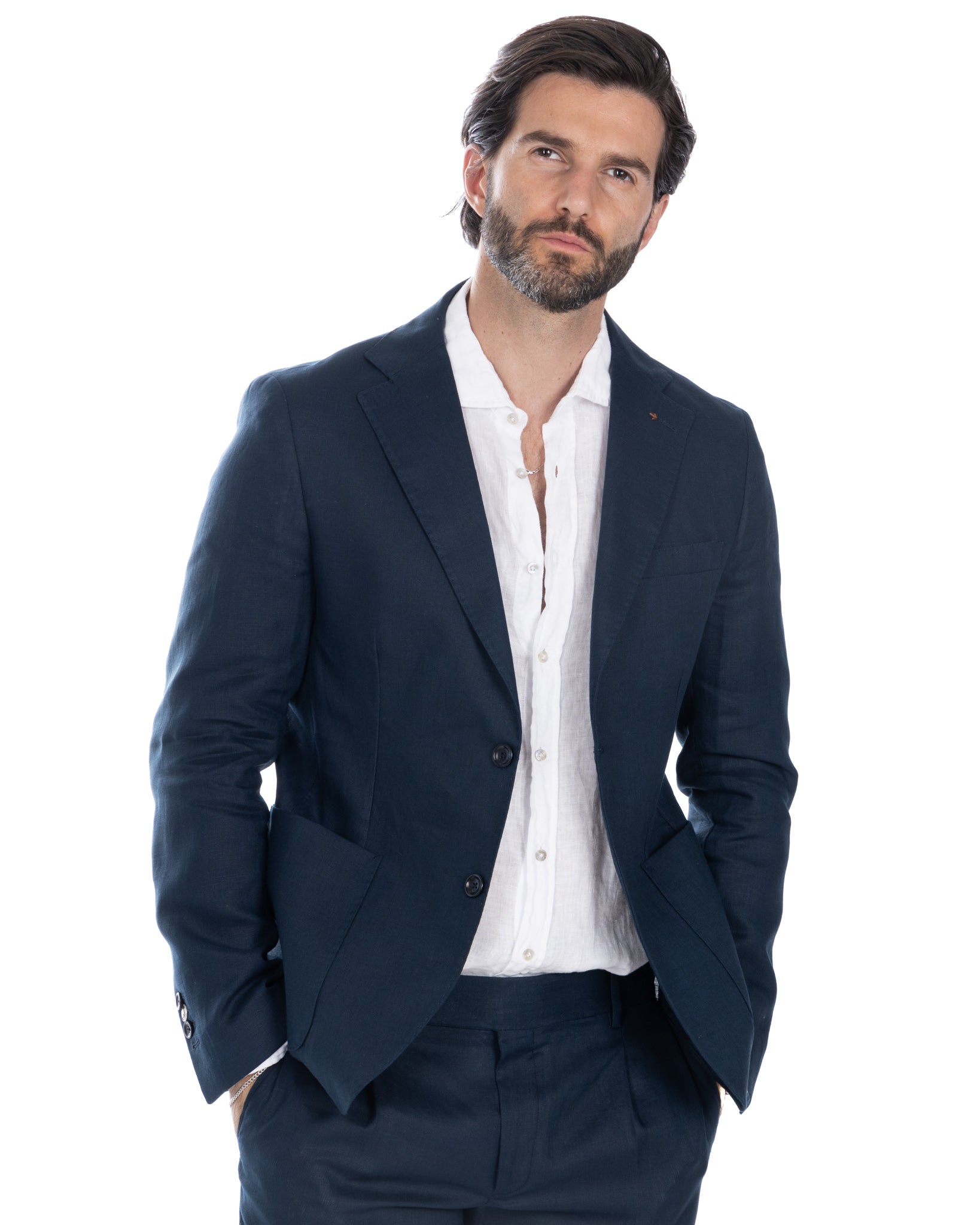 Bosa e Sorso - blue linen single-breasted suit