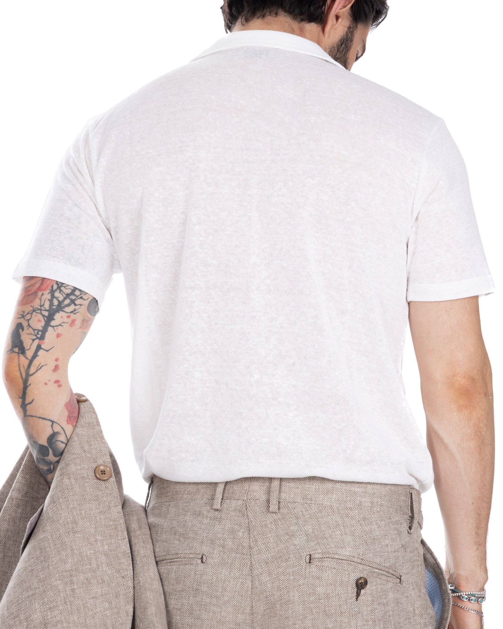 Ben - cream linen knitted polo shirt