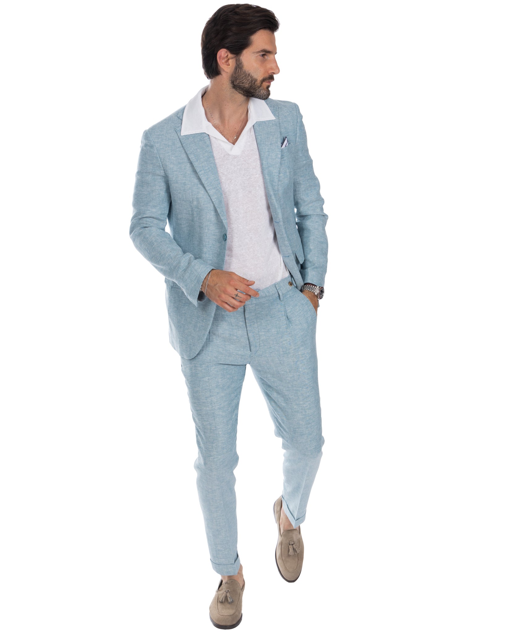 Treia - single-breasted blue herringbone jacket