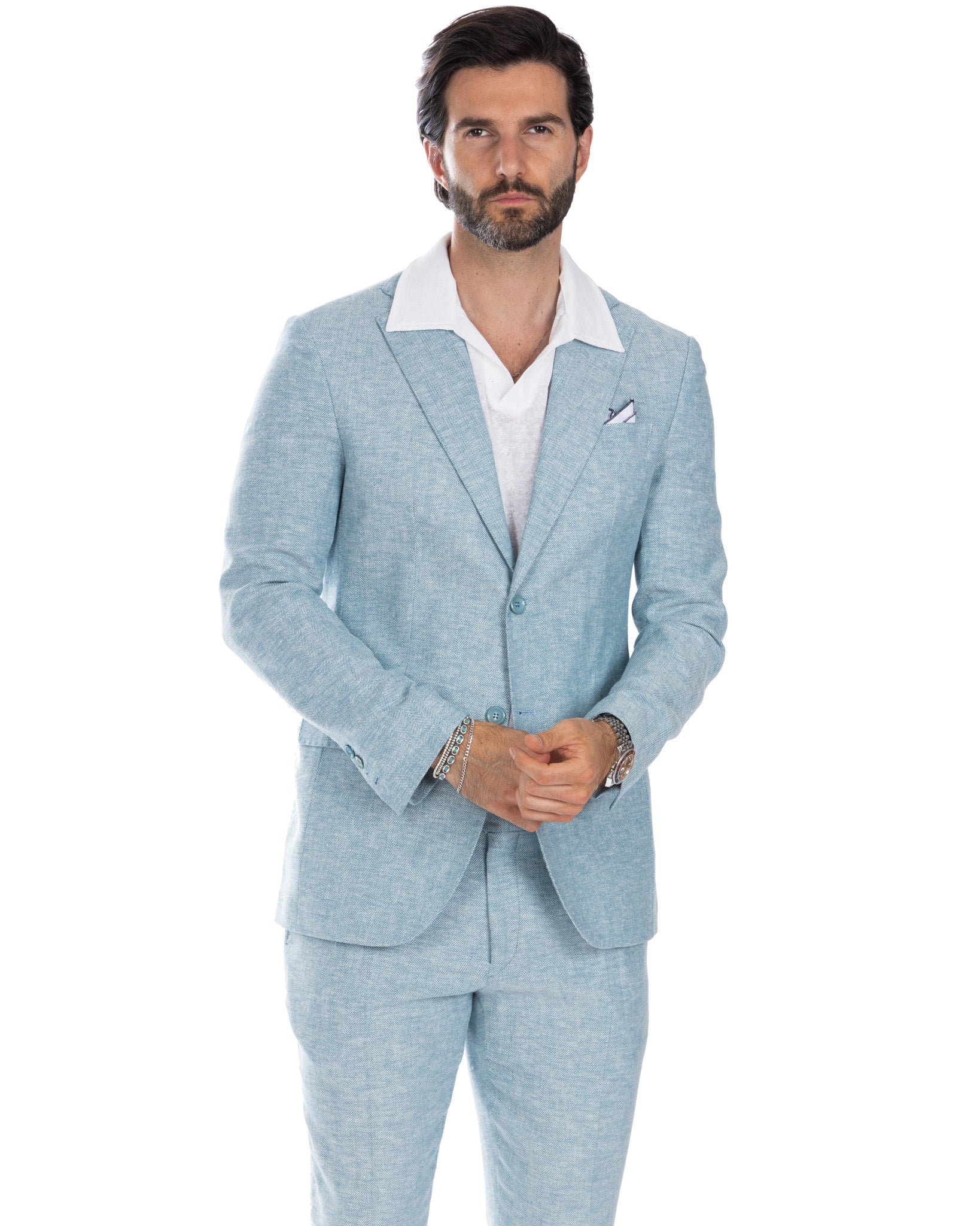 Treia - single-breasted blue herringbone jacket