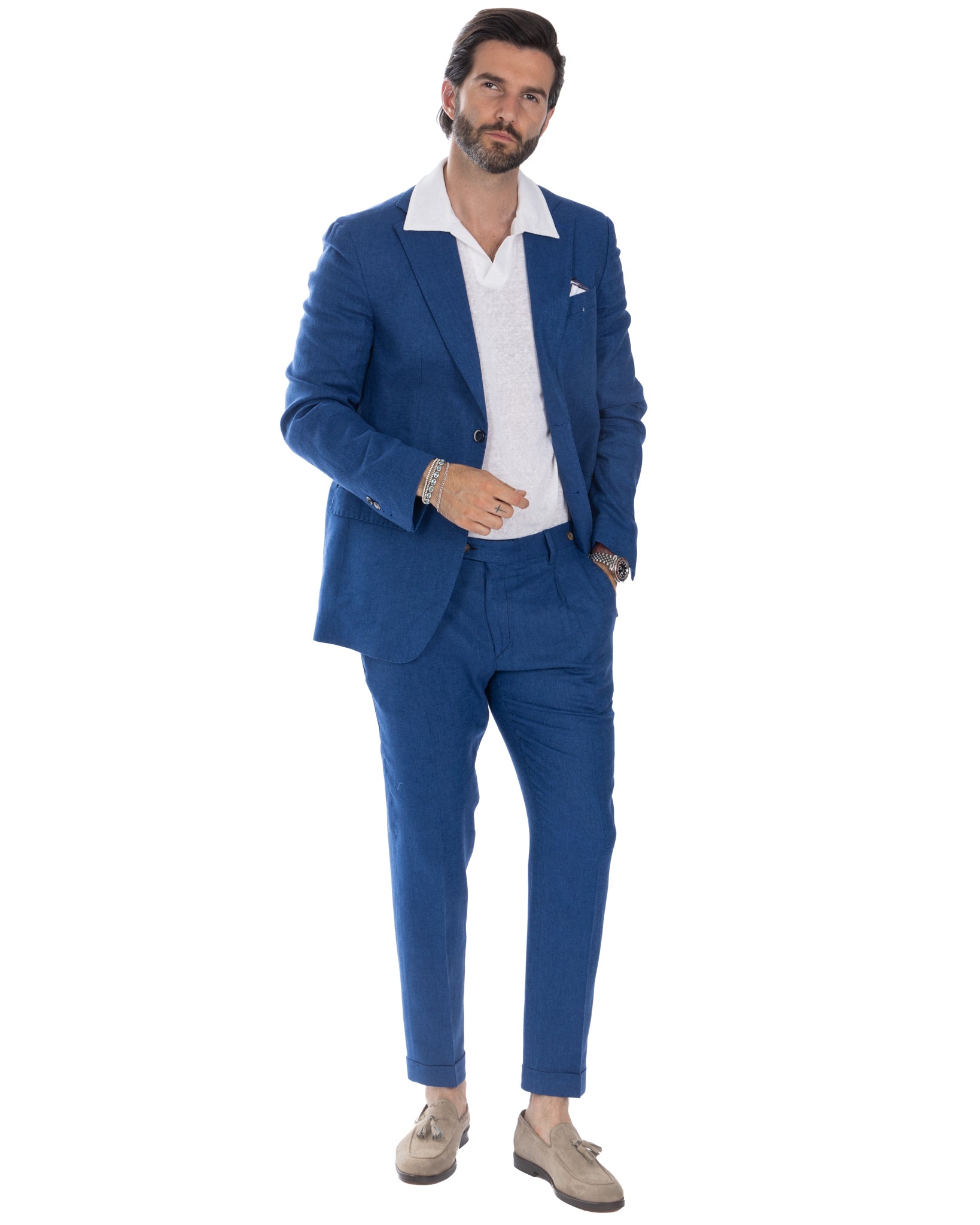 Treia - single-breasted blue herringbone jacket