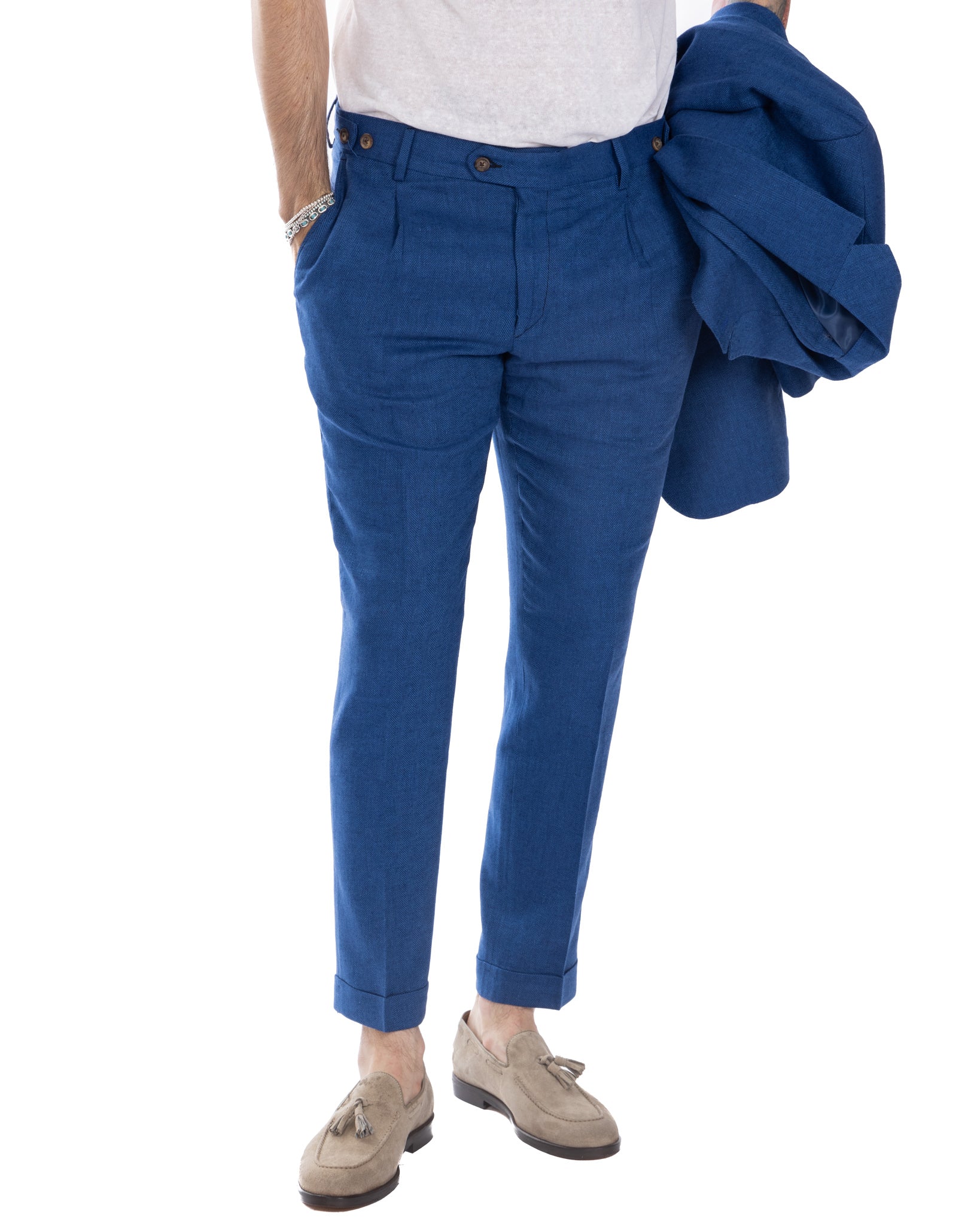 Moresco - blue herringbone trousers