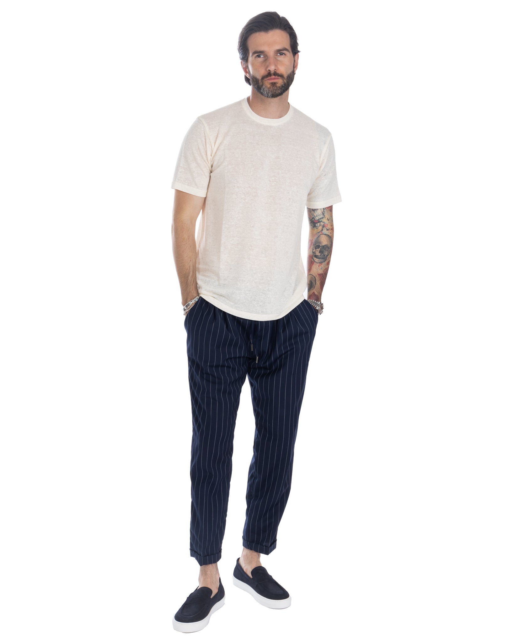 Elijah - blue pinstripe trousers in wool blend