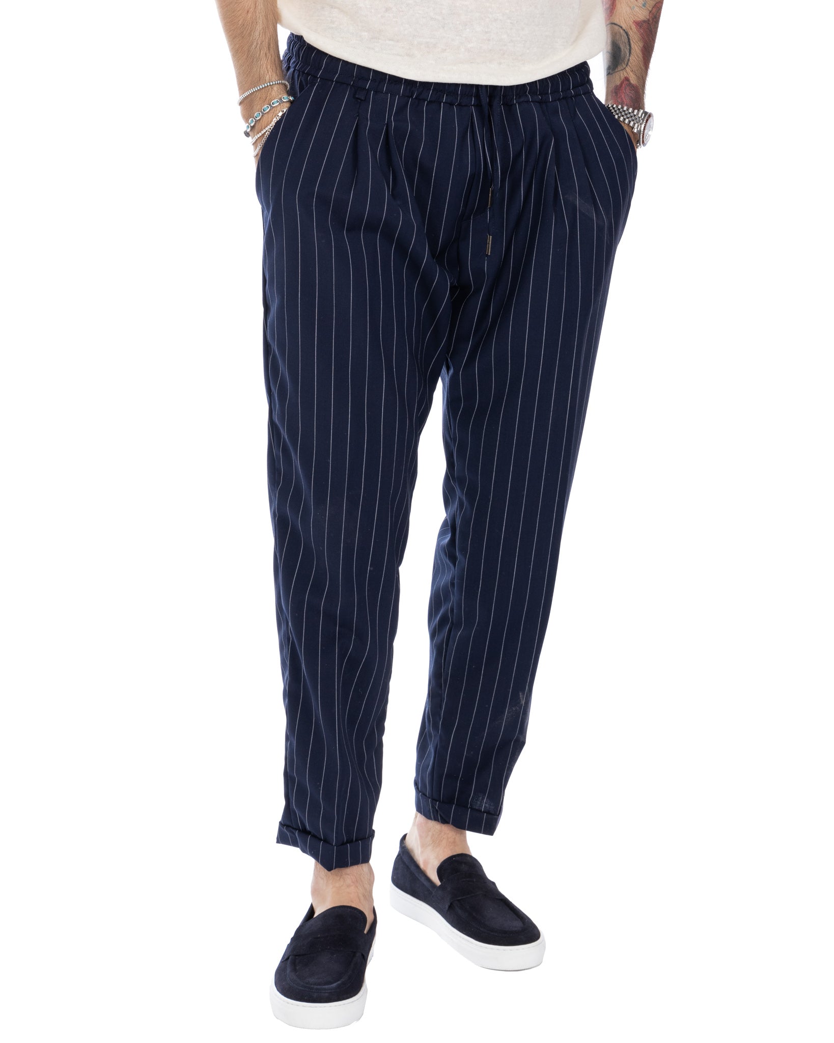 Elijah - blue pinstripe trousers in wool blend