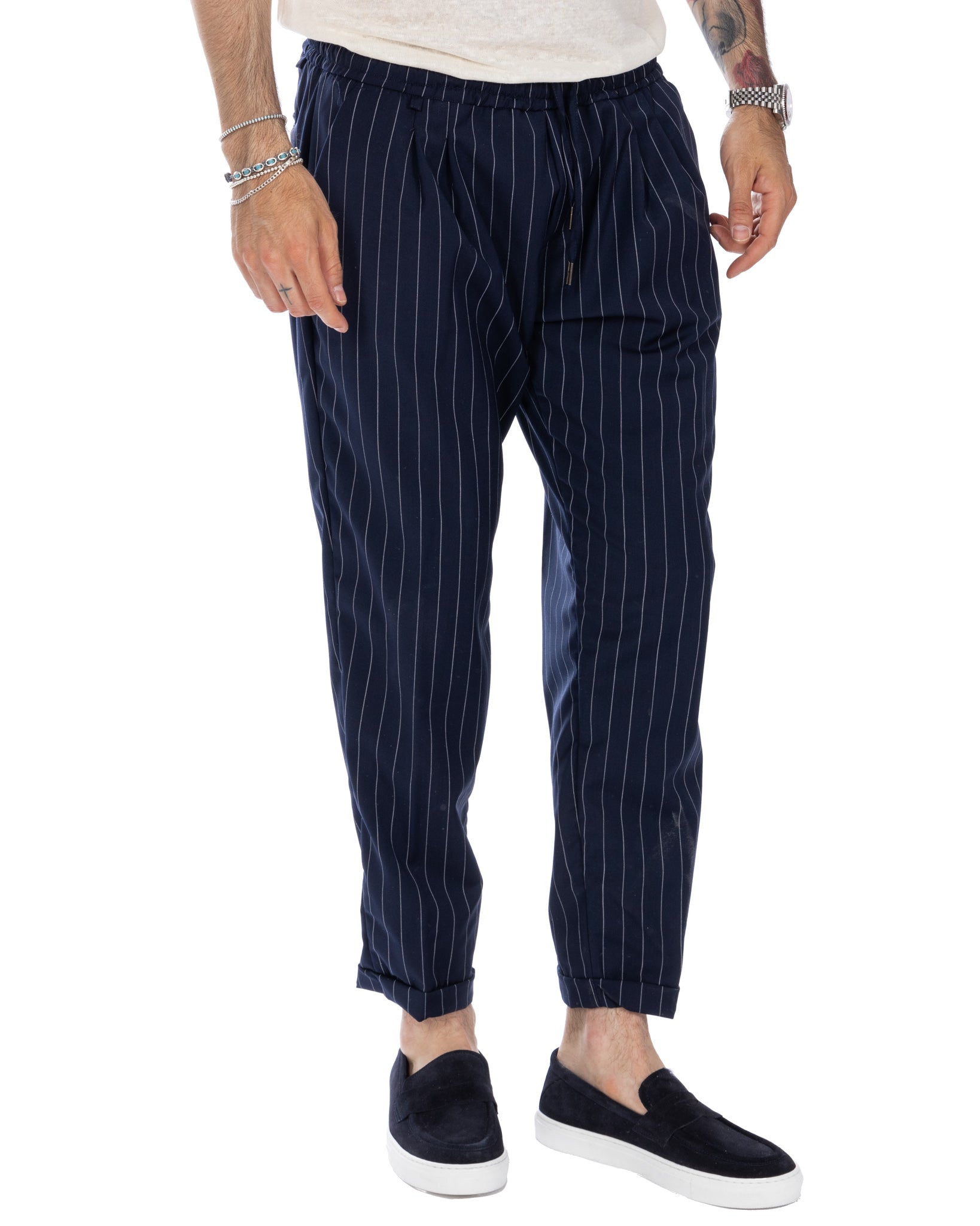 Elijah - blue pinstripe trousers in wool blend