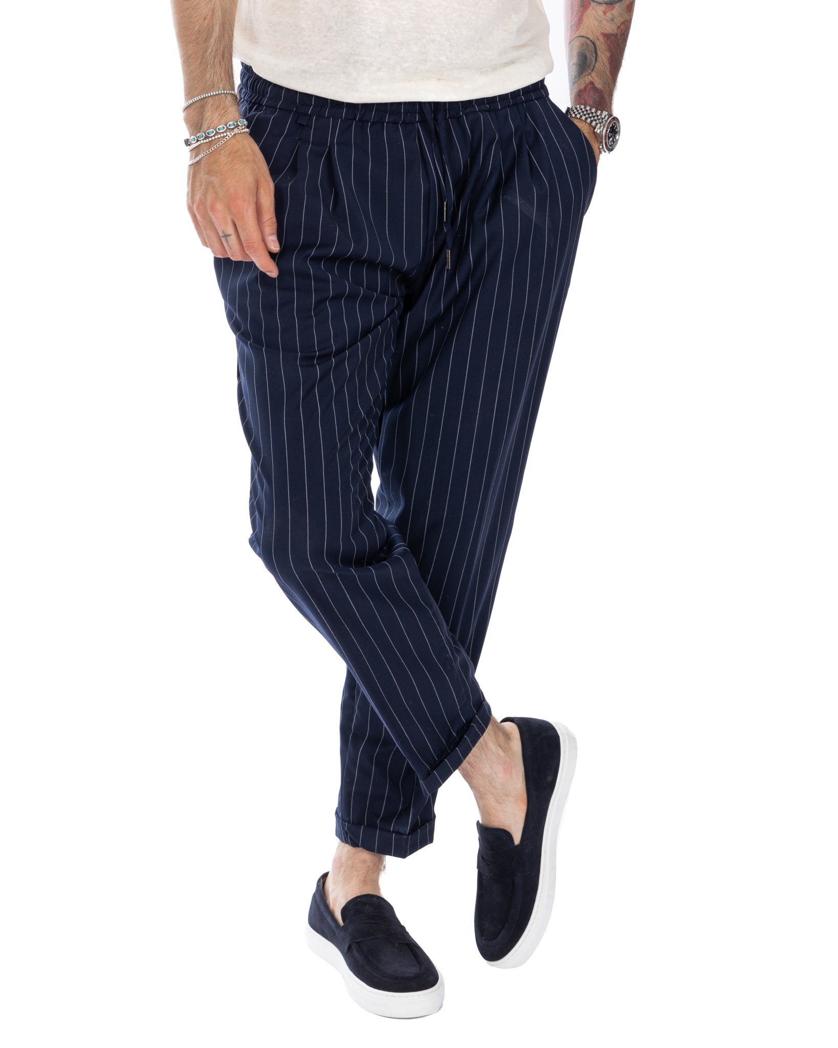 Elijah - blue pinstripe trousers in wool blend