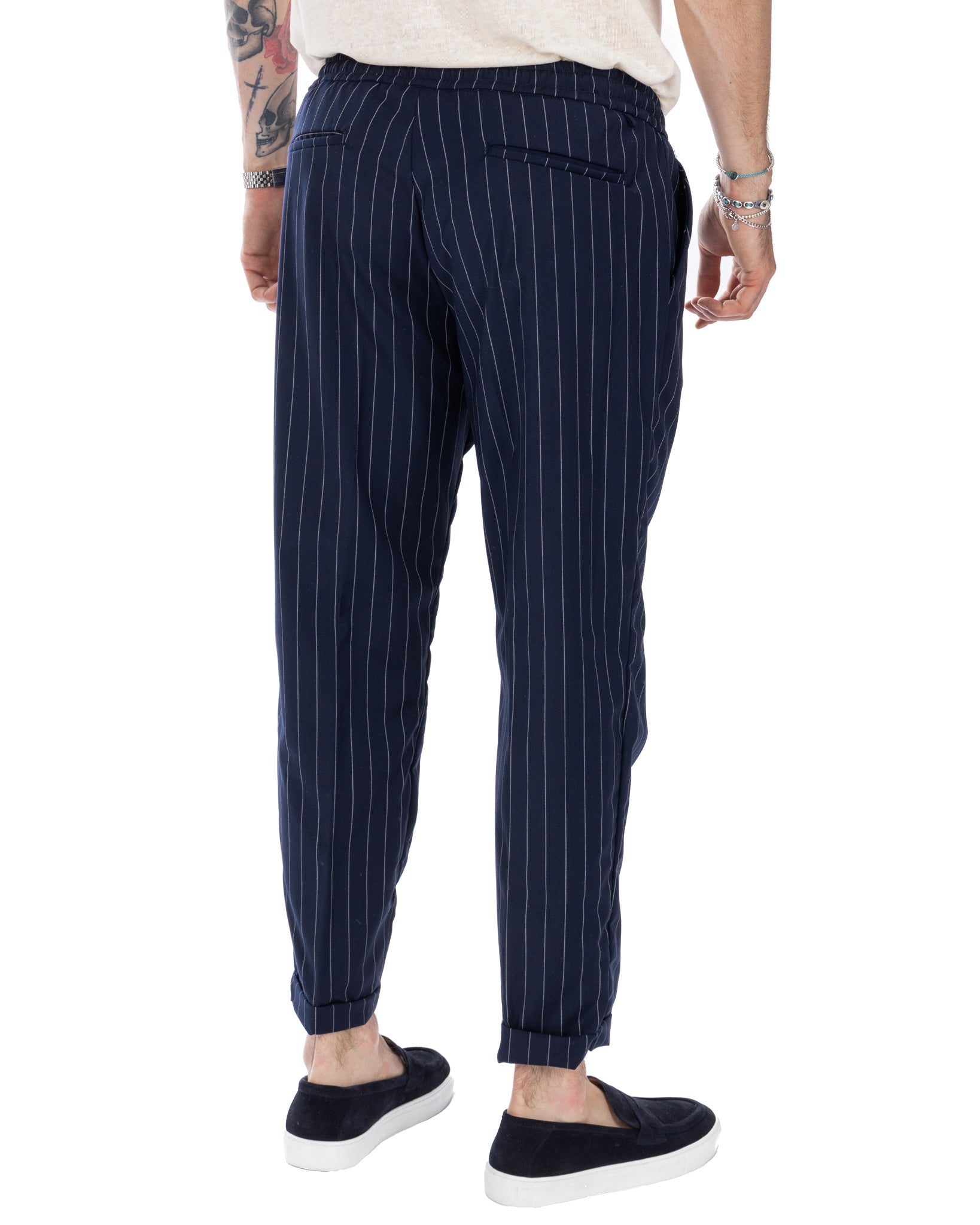 Elijah - blue pinstripe trousers in wool blend