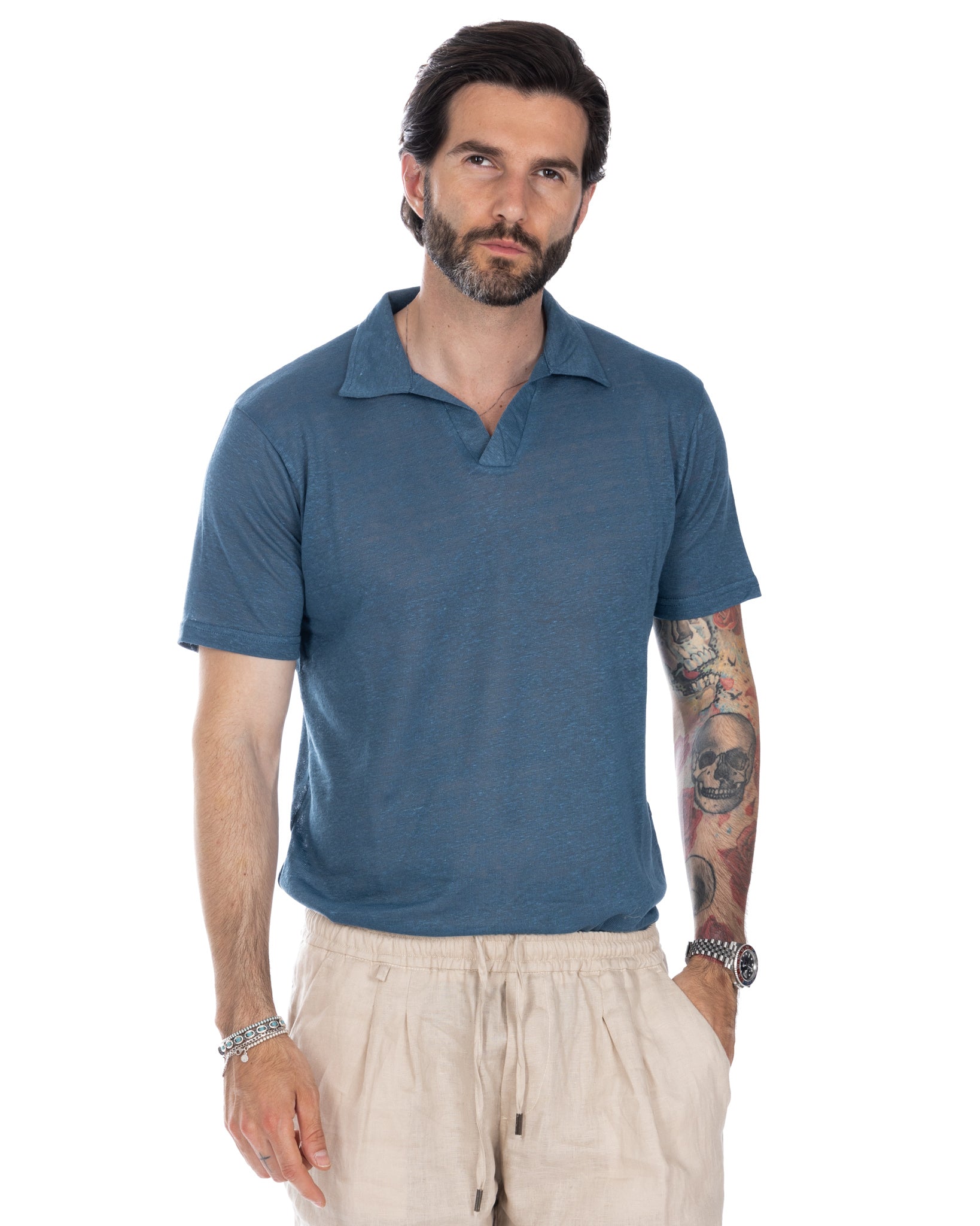 Ben - polo in lino royal in maglia