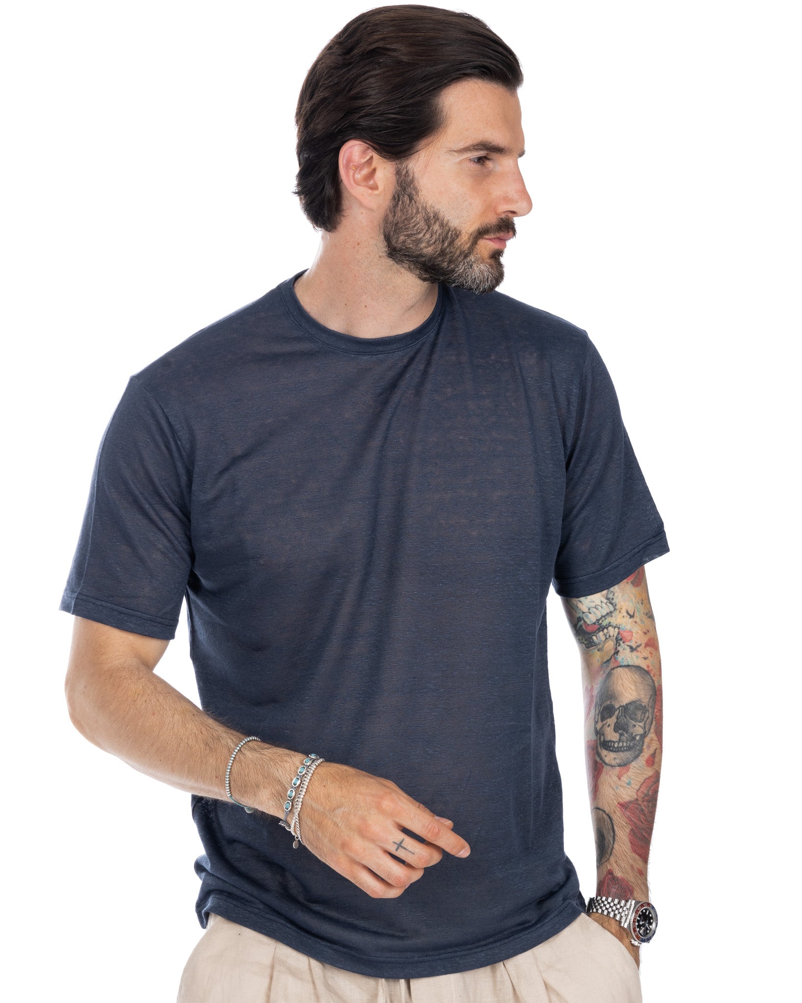 Hubert - blue linen knitted t-shirt