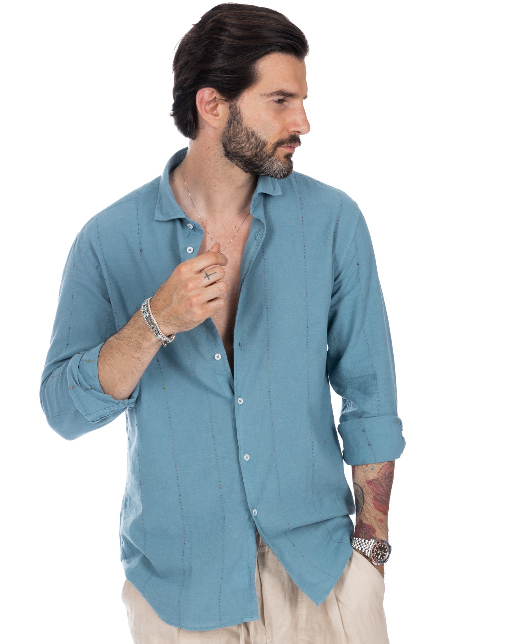 Rainbow - chemise bleu sarcelle avec broderie