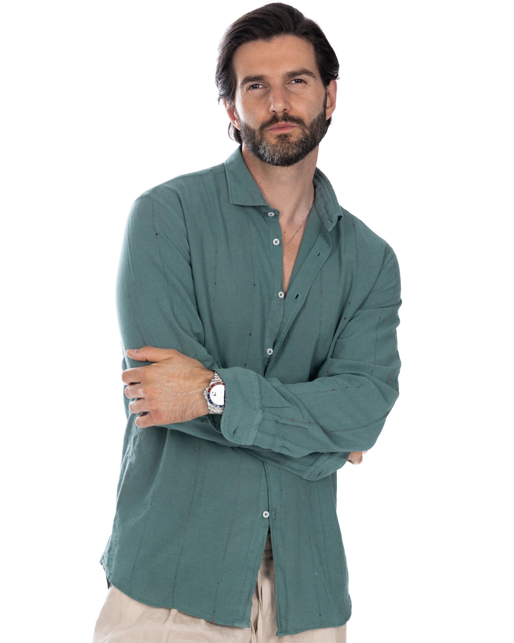 Rainbow - chemise verte avec broderie