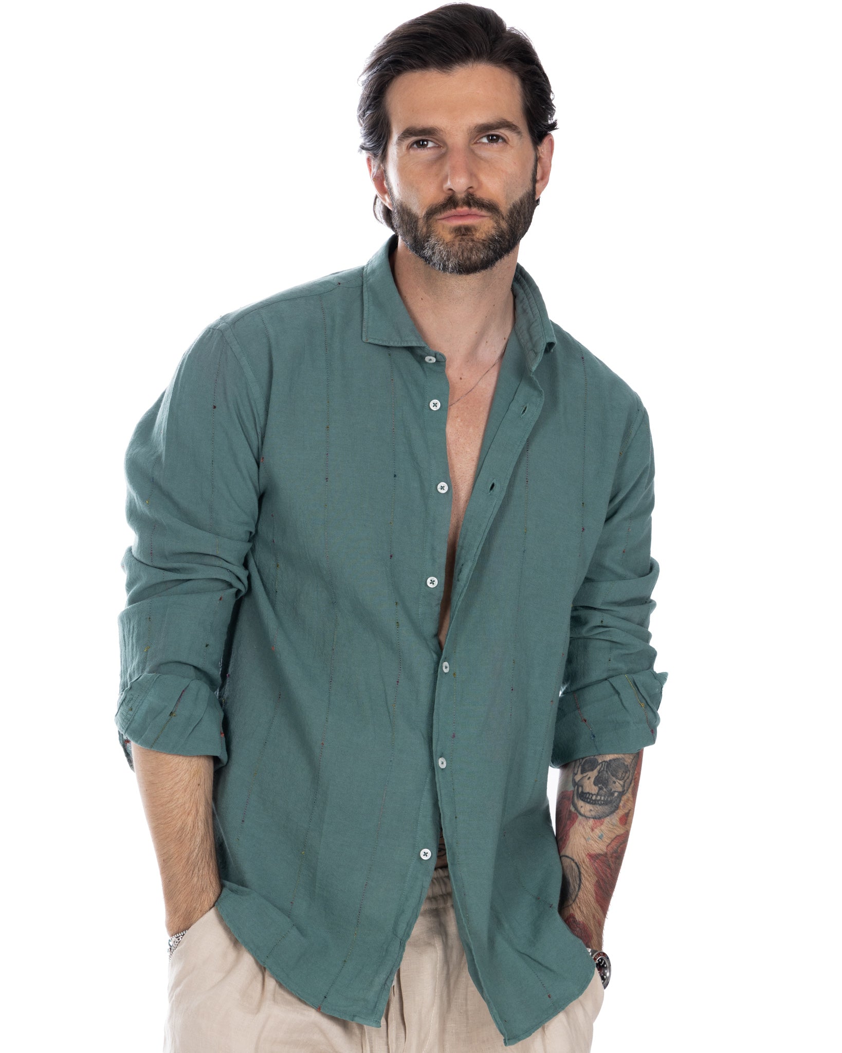 Rainbow - chemise verte avec broderie