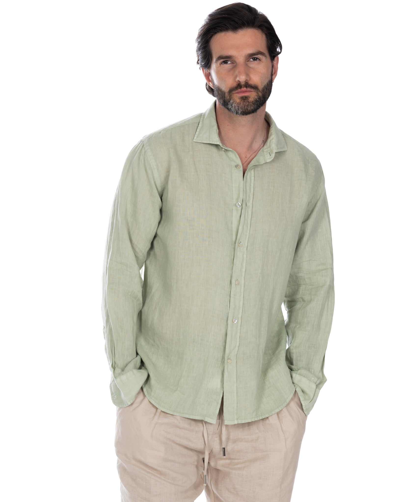 Montecarlo - green pure linen shirt