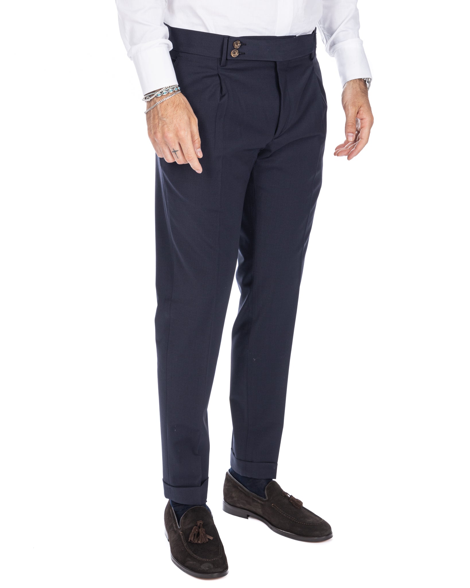 Queens - pantalon en laine bleu