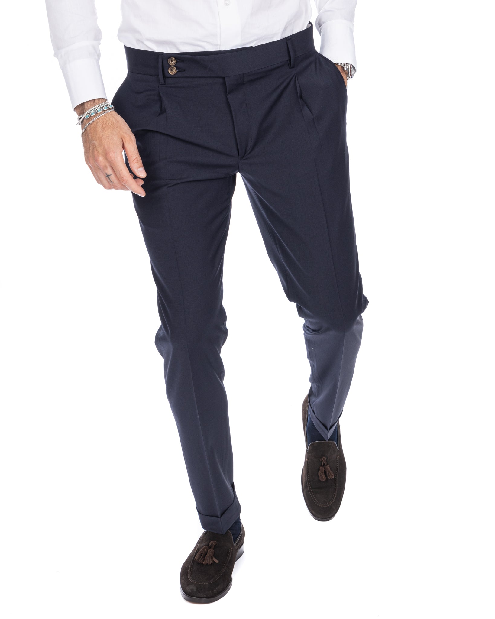 Queens - pantalon en laine bleu