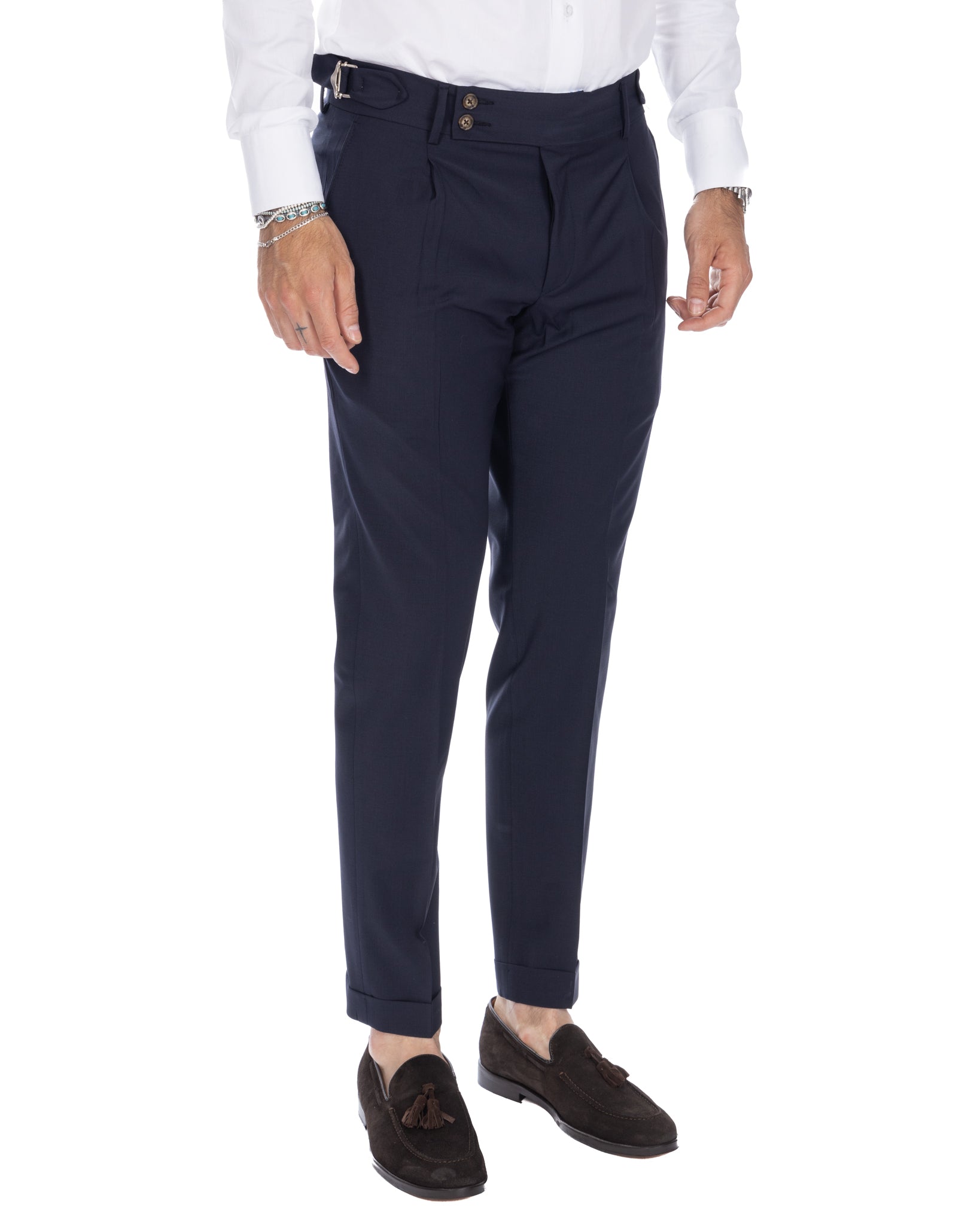 Manhattan - pantalon taille haute en laine bleu