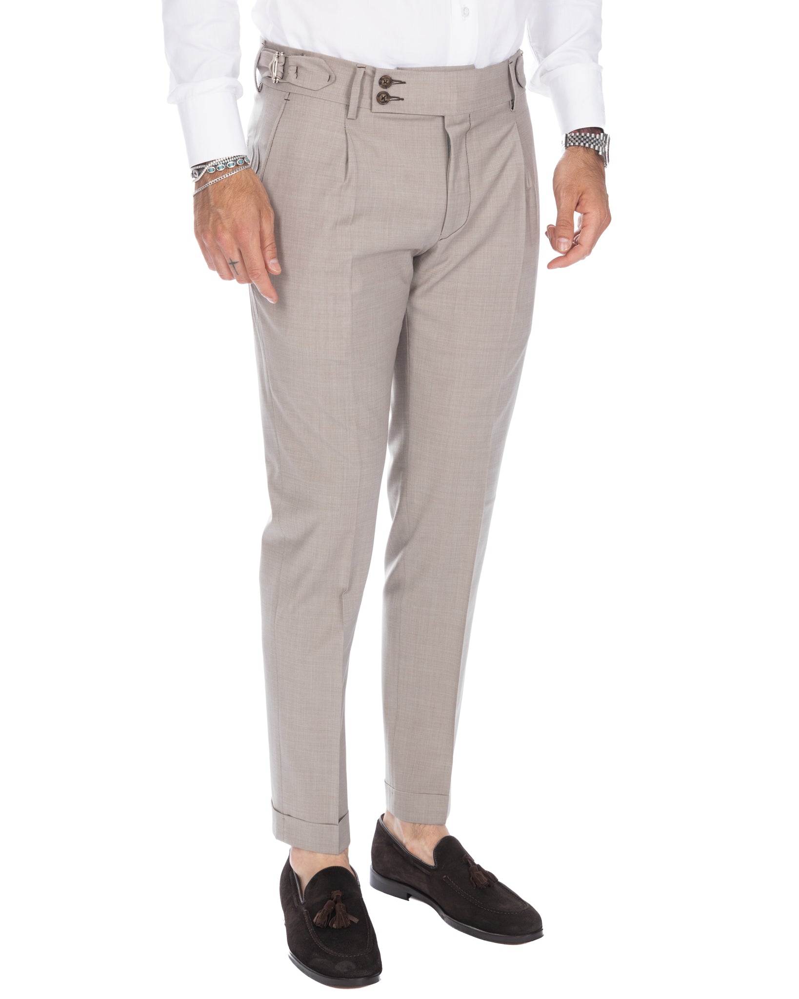 Manhattan - pantalone vita alta beige in lana