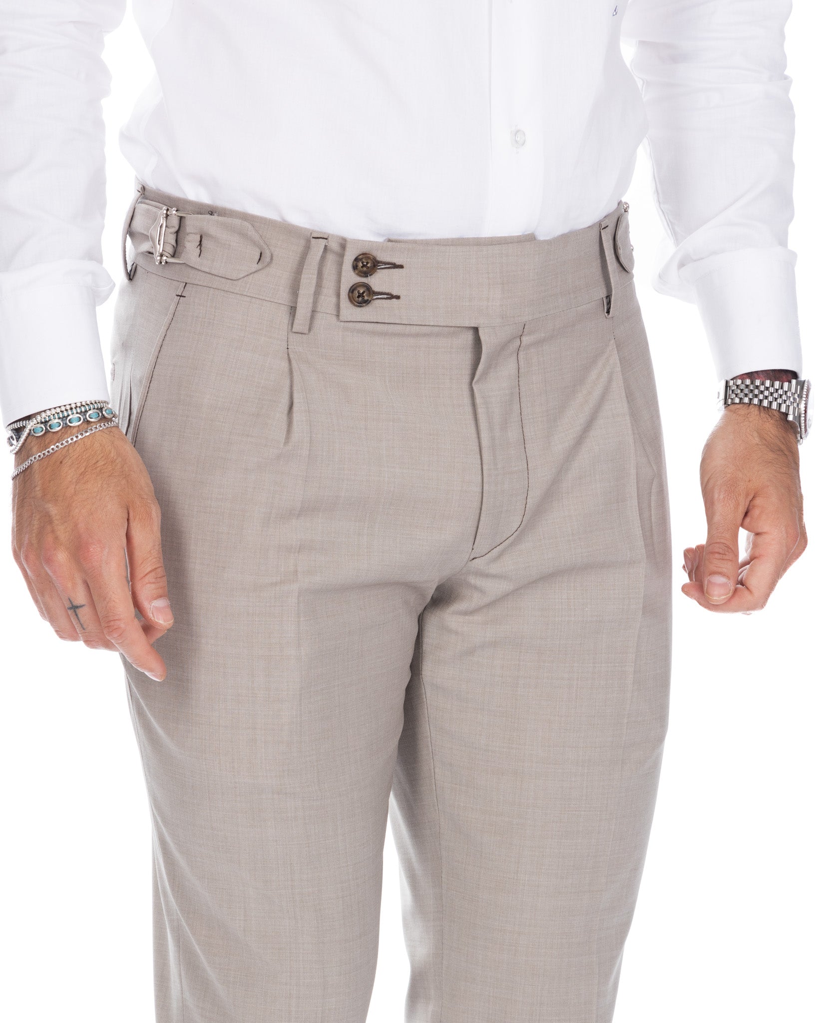 Manhattan - pantalon taille haute en laine beige