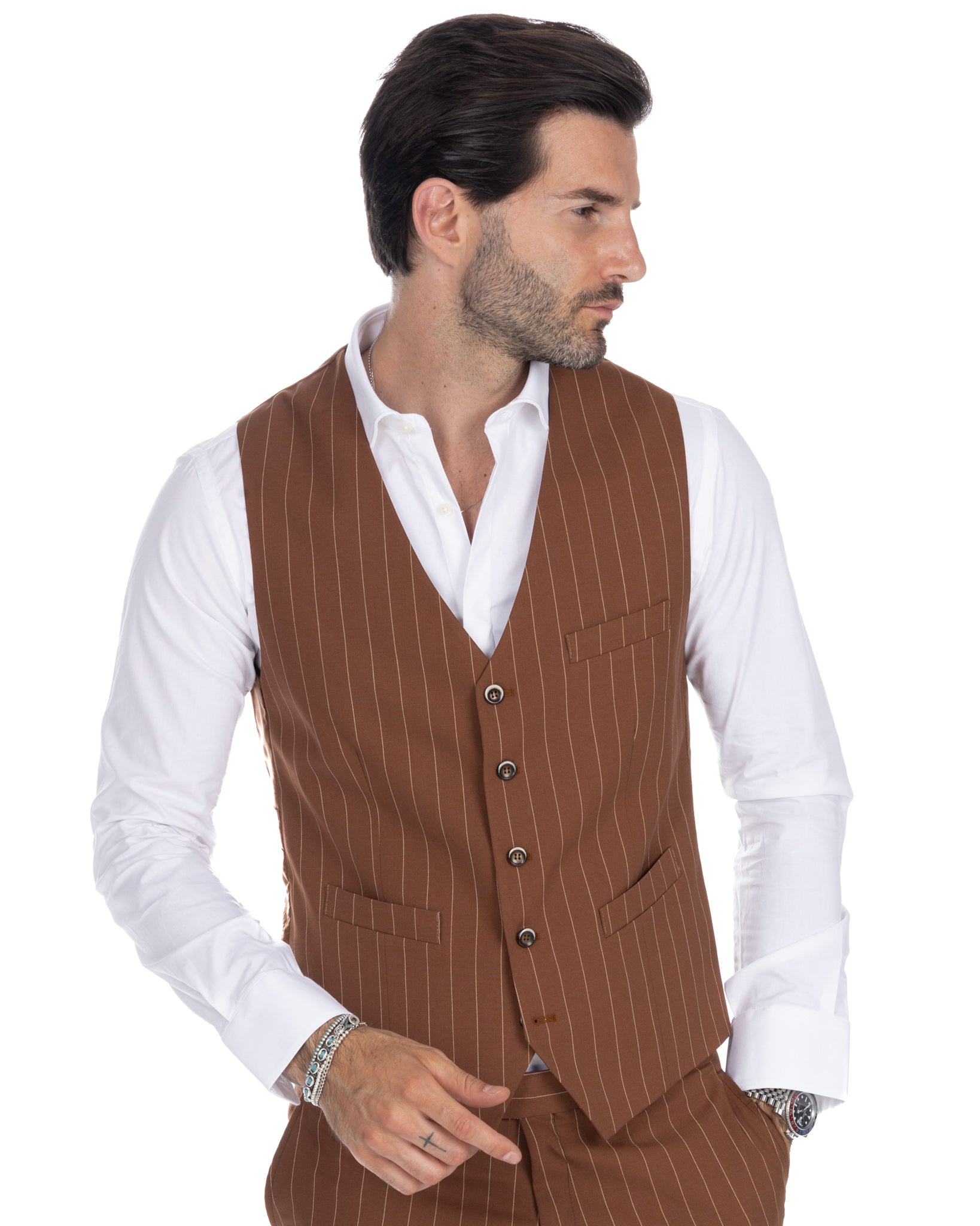 Mainz - brown pinstriped single-breasted waistcoat