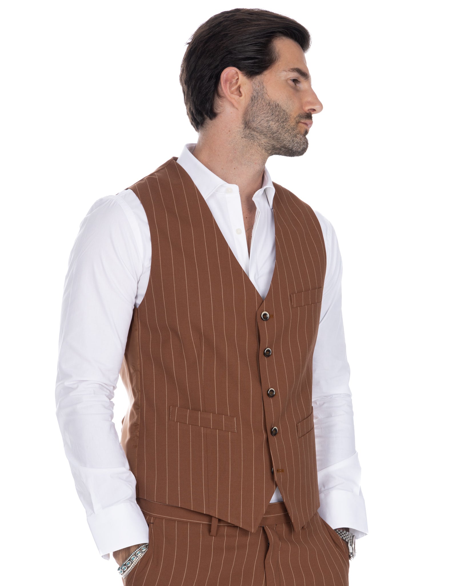 Mainz - brown pinstriped single-breasted waistcoat