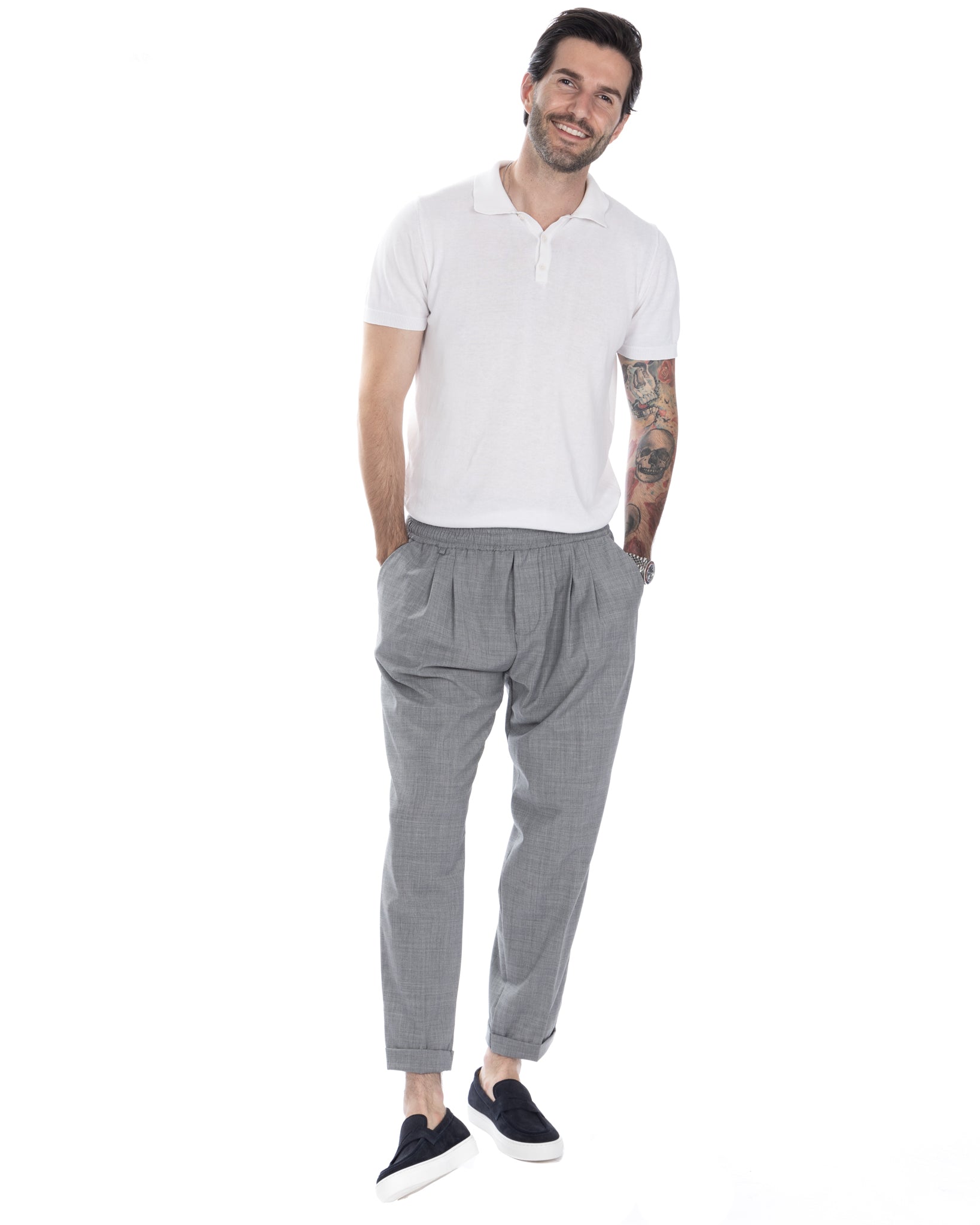 Larry - pantalon en laine mélangée gris clair