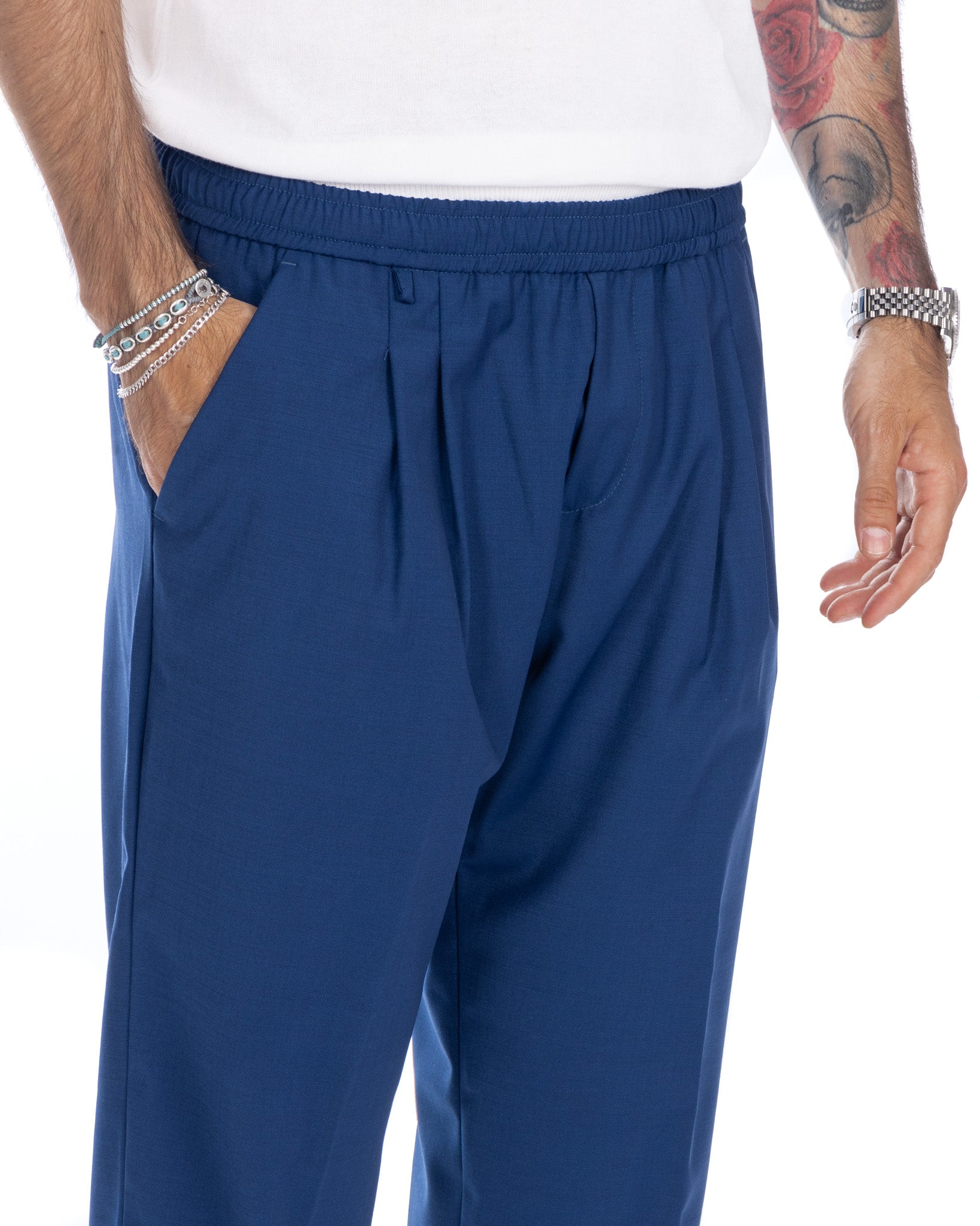 Larry - pantalaccio bluette in misto lana