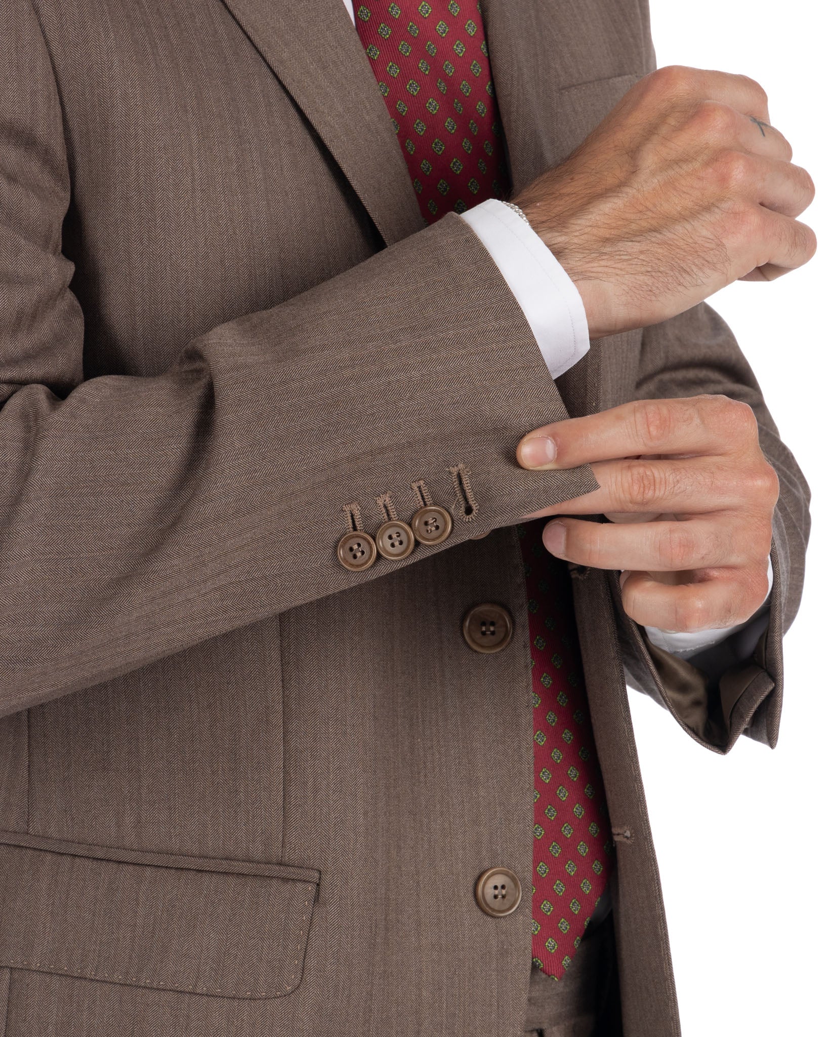 Single Breasted Herringbone Suit in Dark Brown - Vitale Barberis Canonico