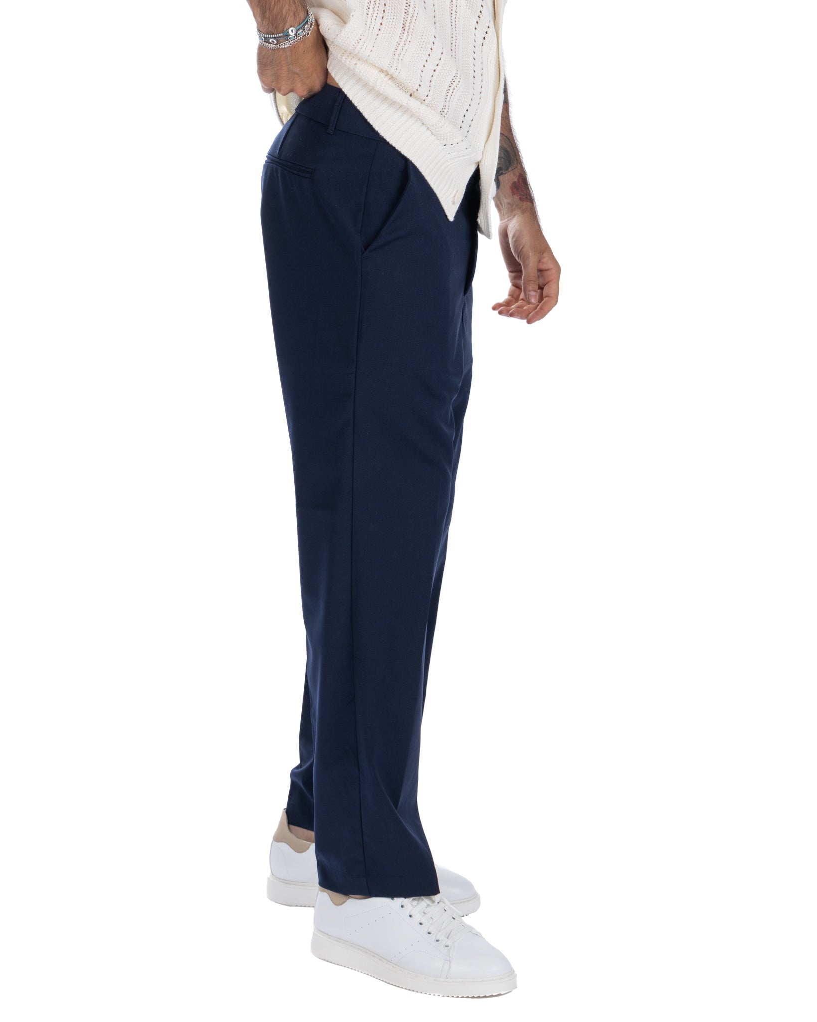 Jacob - wide blue wool blend trousers