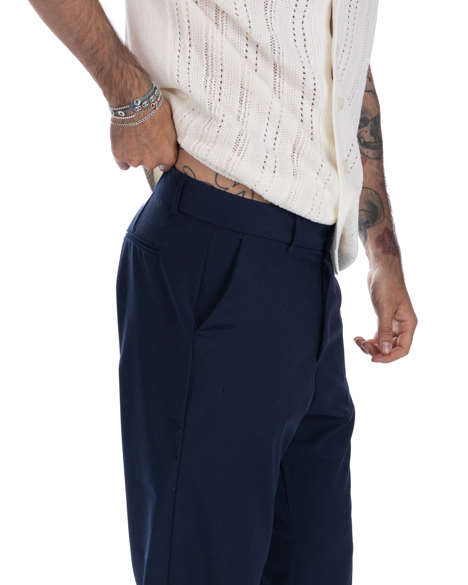 Jacob - pantalone largo blu in misto lana