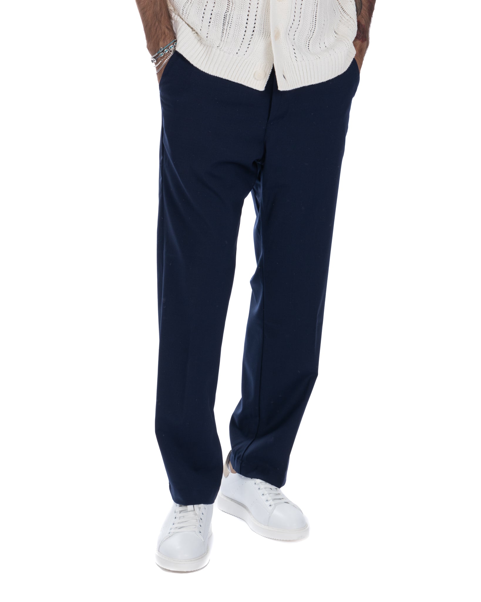 Jacob - pantalone largo blu in misto lana