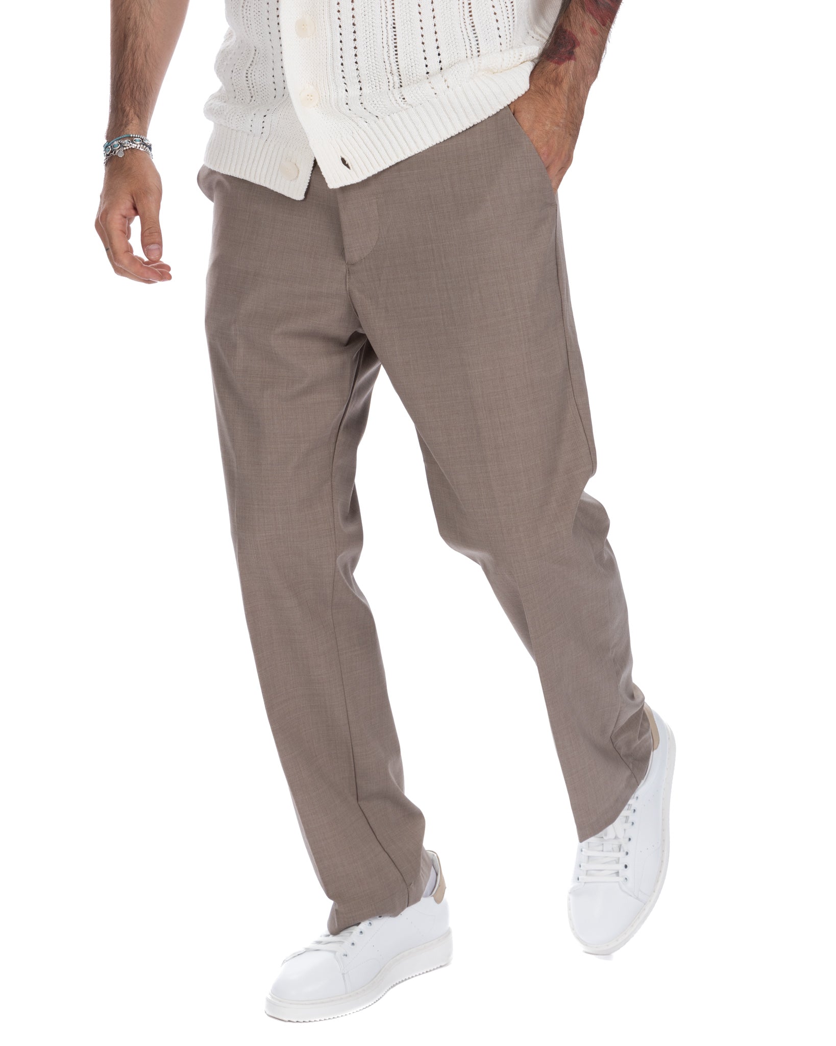 Jacob - pantalone largo beige in misto lana