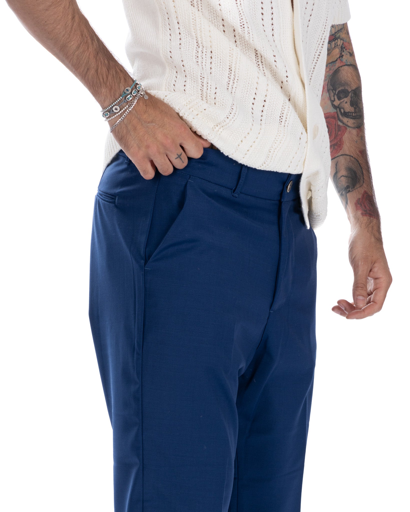 Jacob - blue wool blend wide trousers