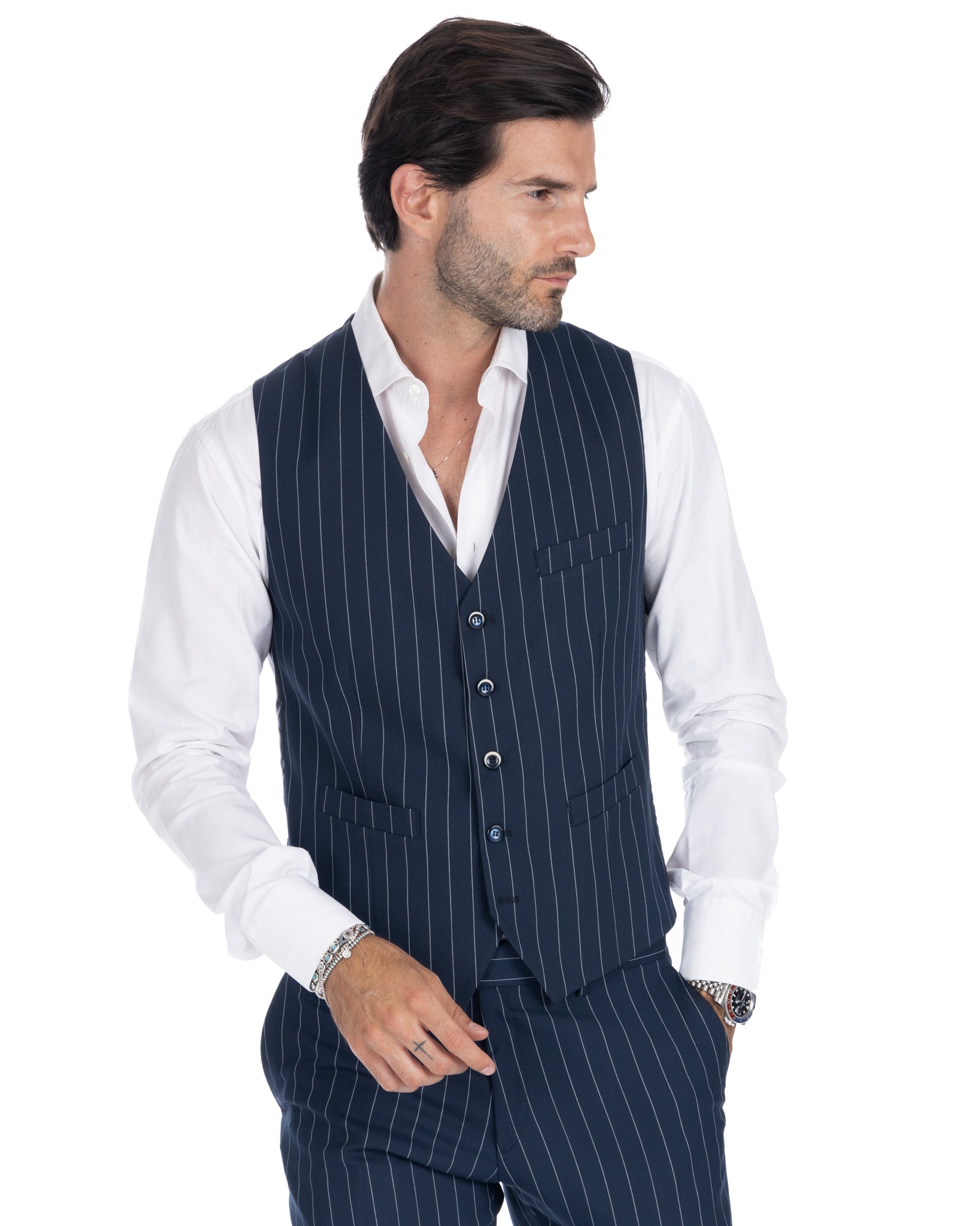 Mainz - blue pinstriped single-breasted waistcoat