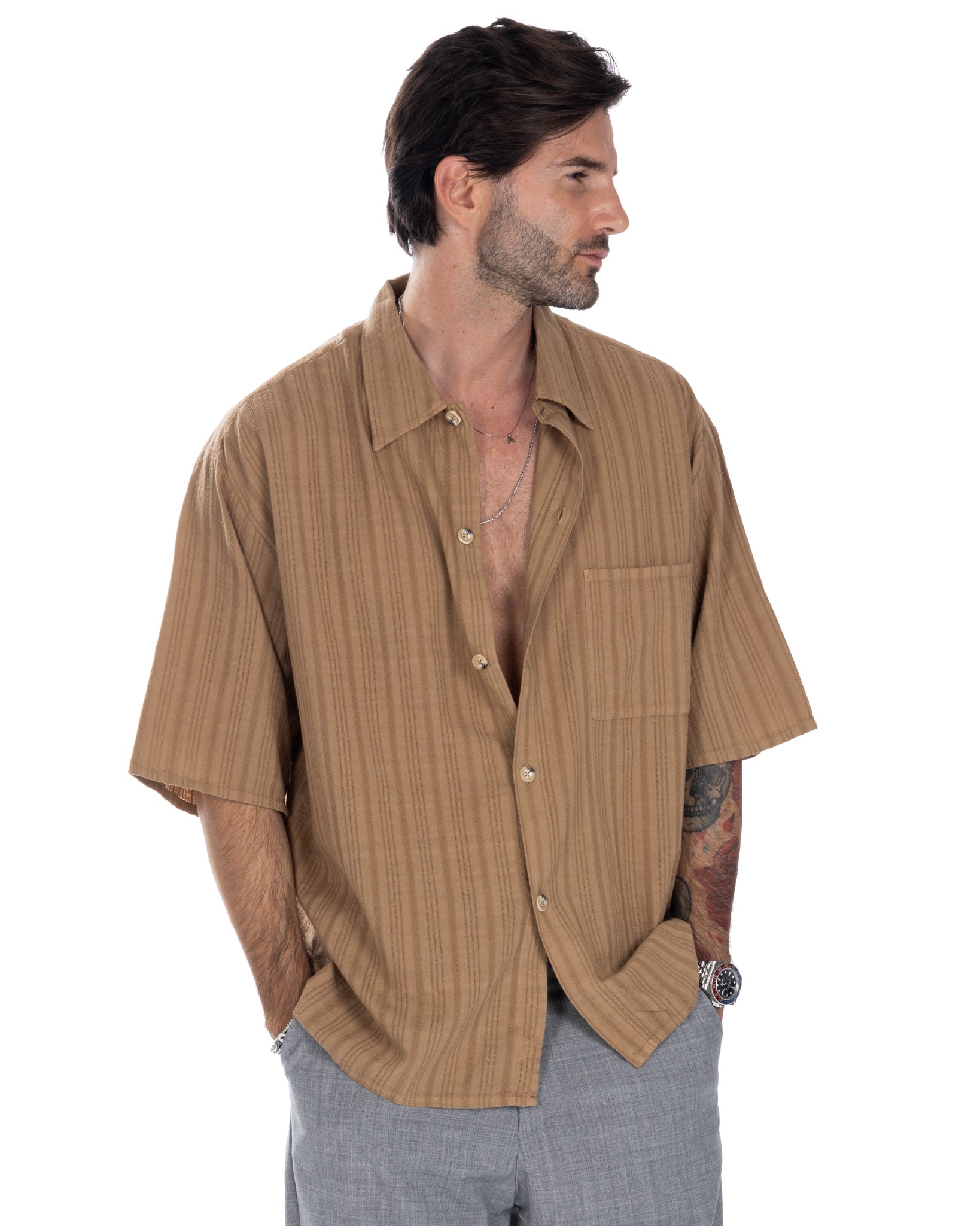 Martinique - chemise oversize en dentelle camel