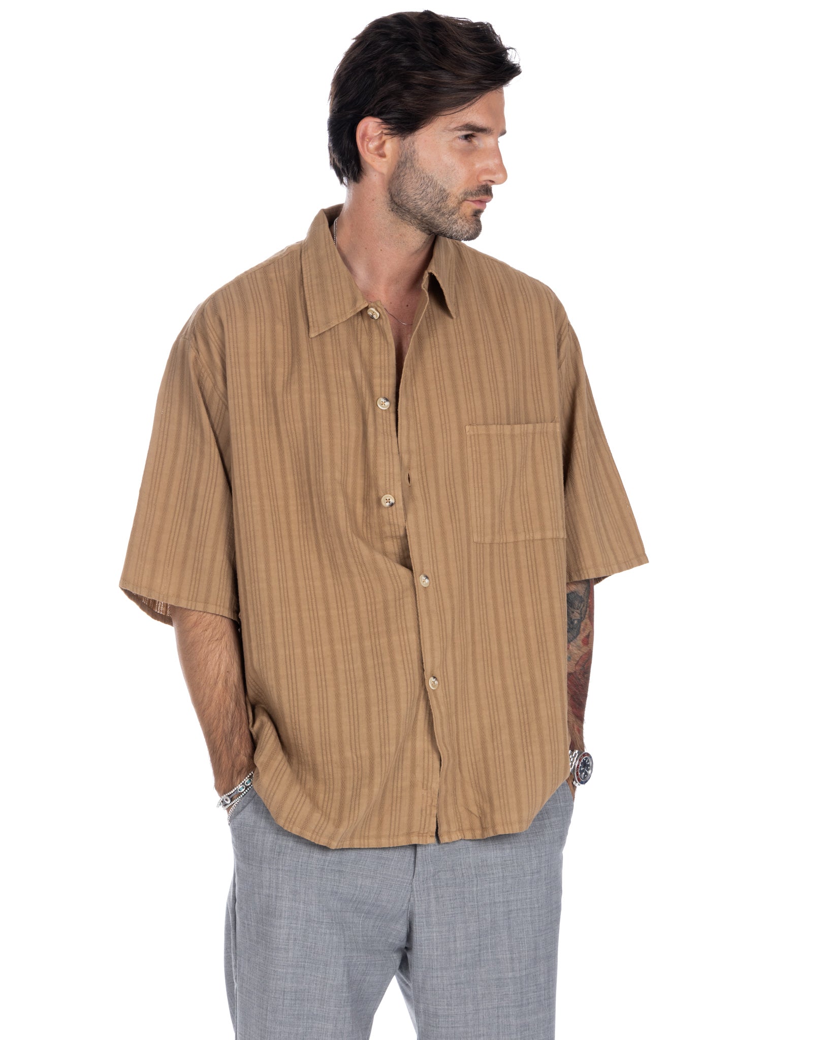 Martinique - chemise oversize en dentelle camel