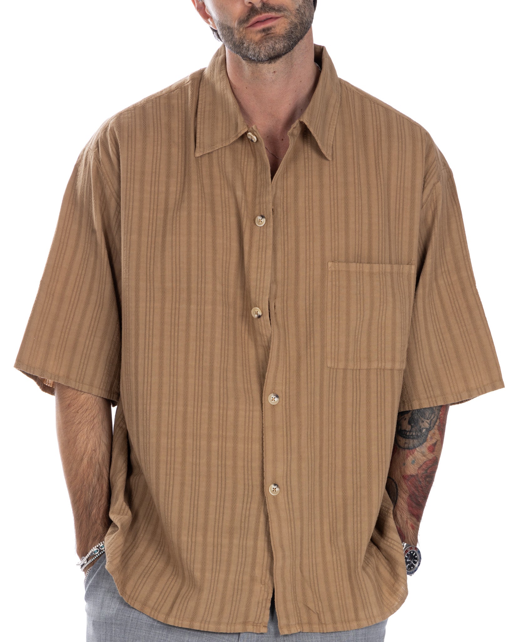 Martinique - chemise oversize en dentelle camel