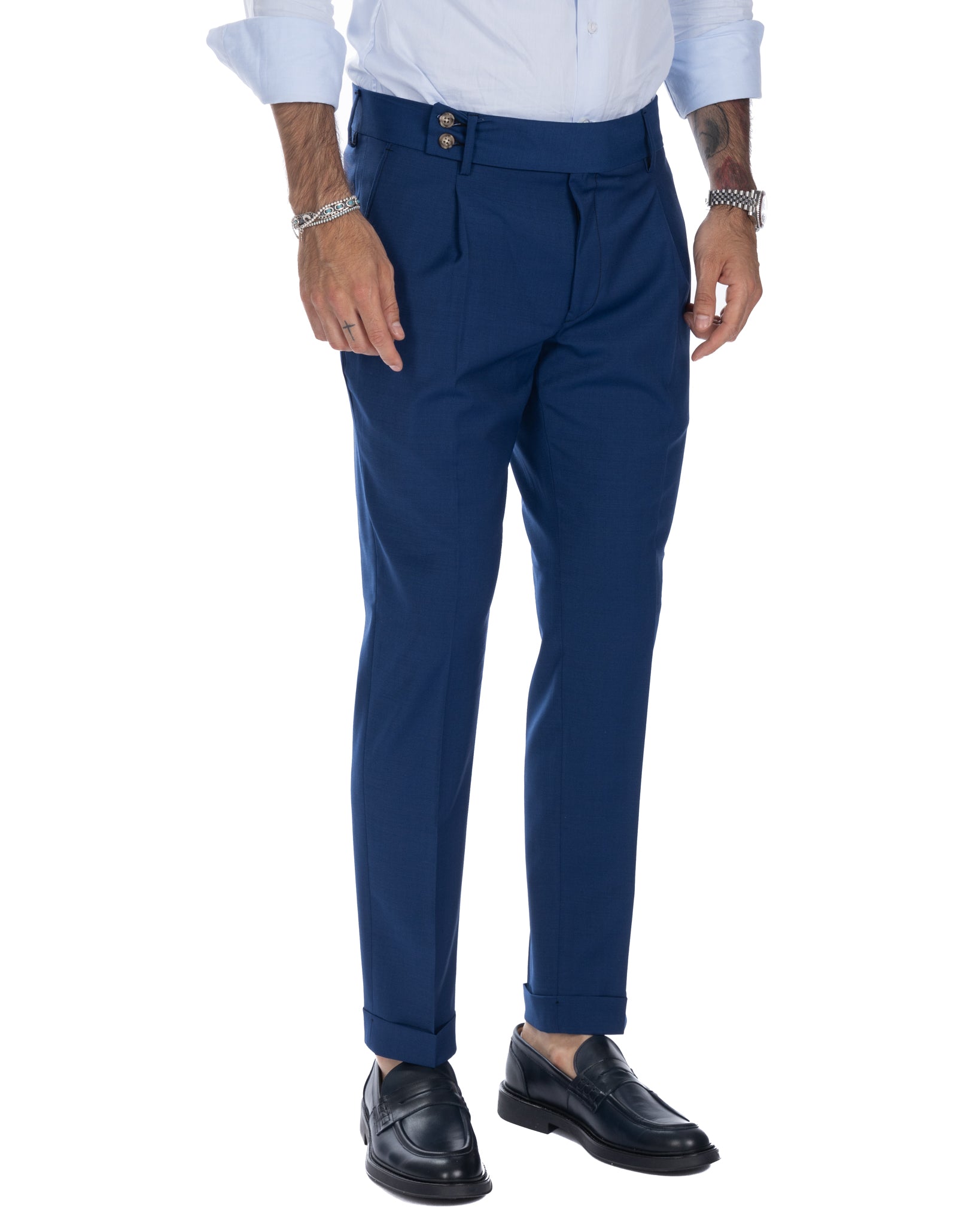 Italian - blue high-waisted trousers in wool blend