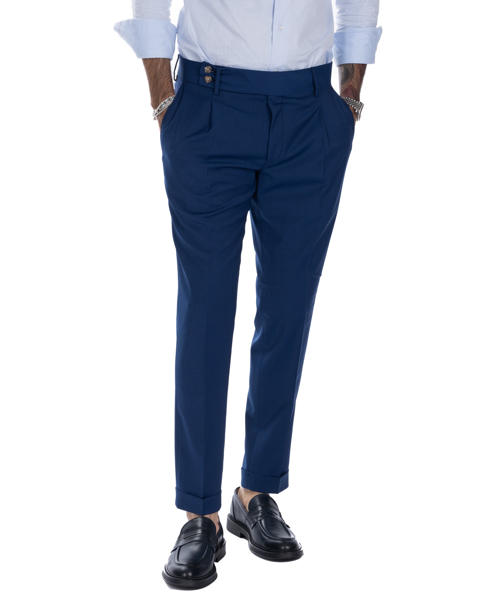 Italian - pantalone vita alta bluette in misto lana