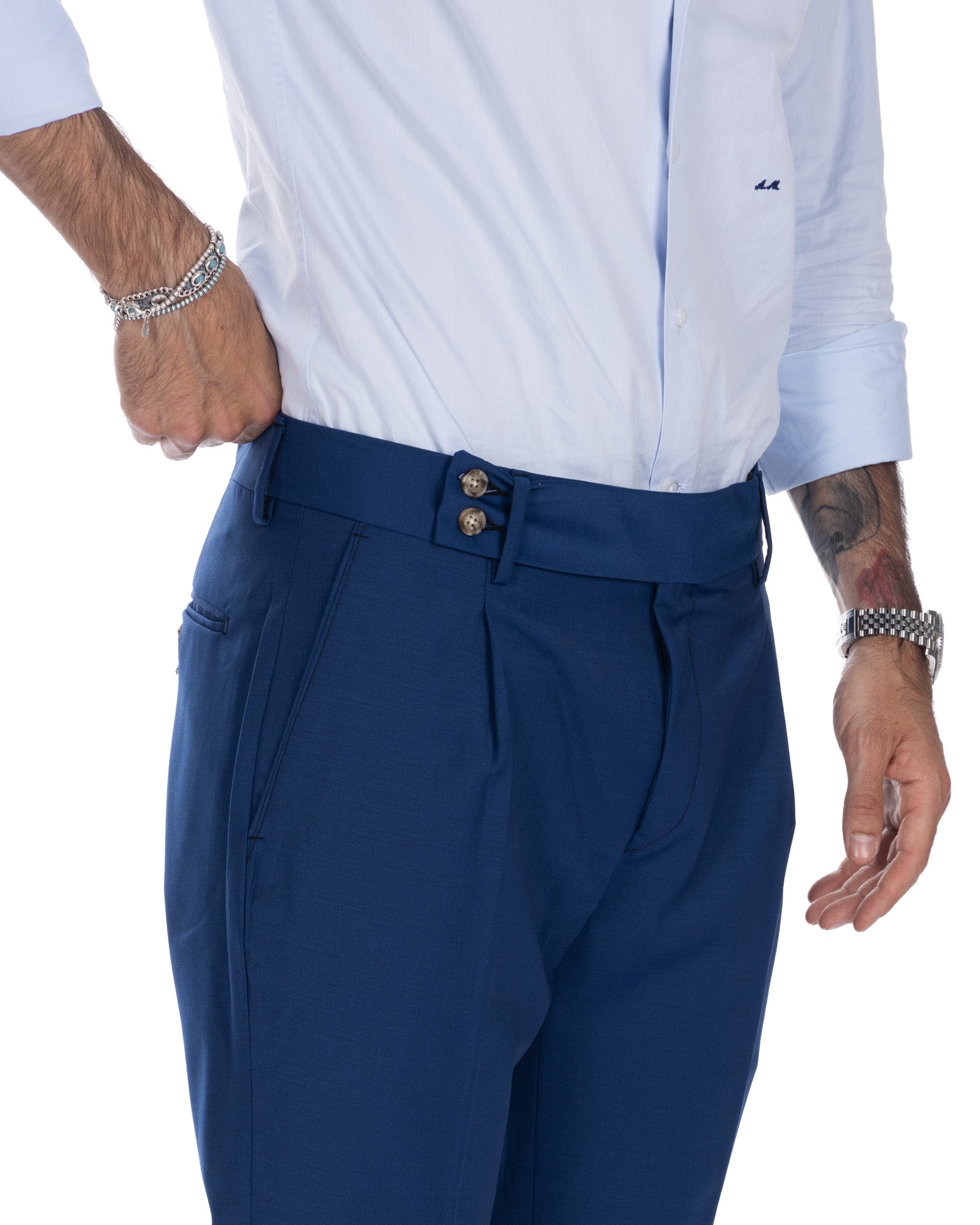 Italian - blue high-waisted trousers in wool blend