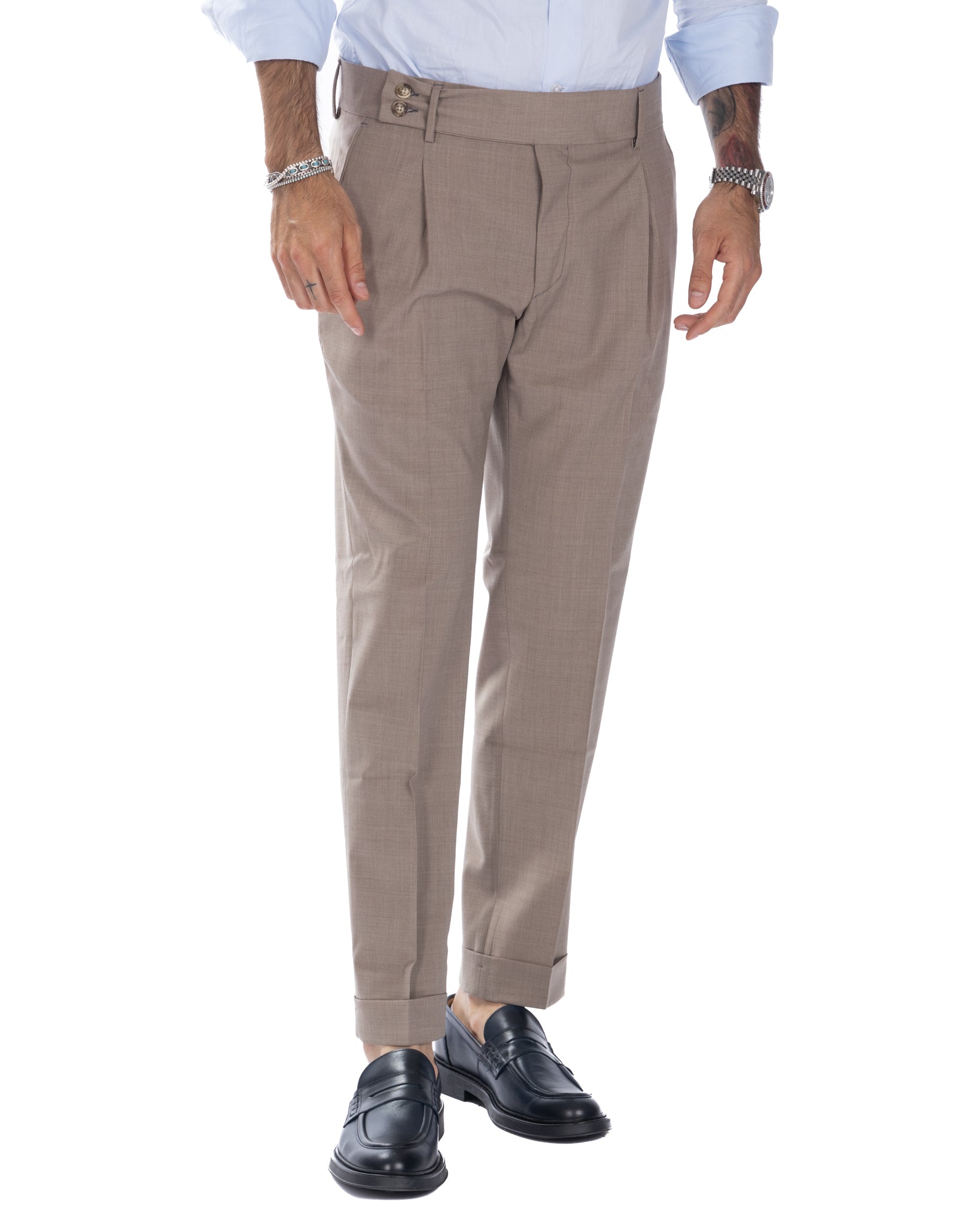 Italian - beige high-waisted trousers in wool blend