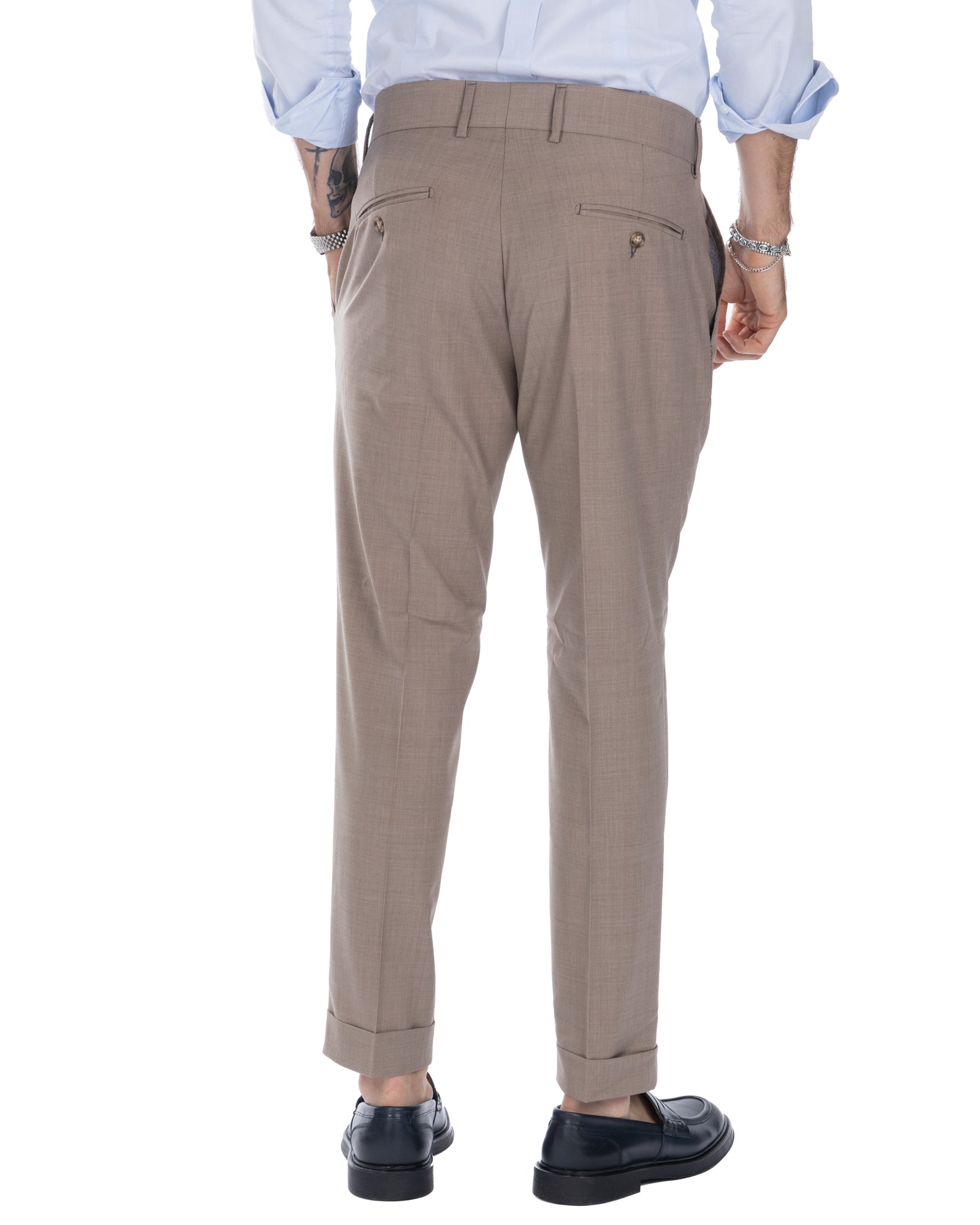 Pantalon italien taille haute beige en laine mélangée