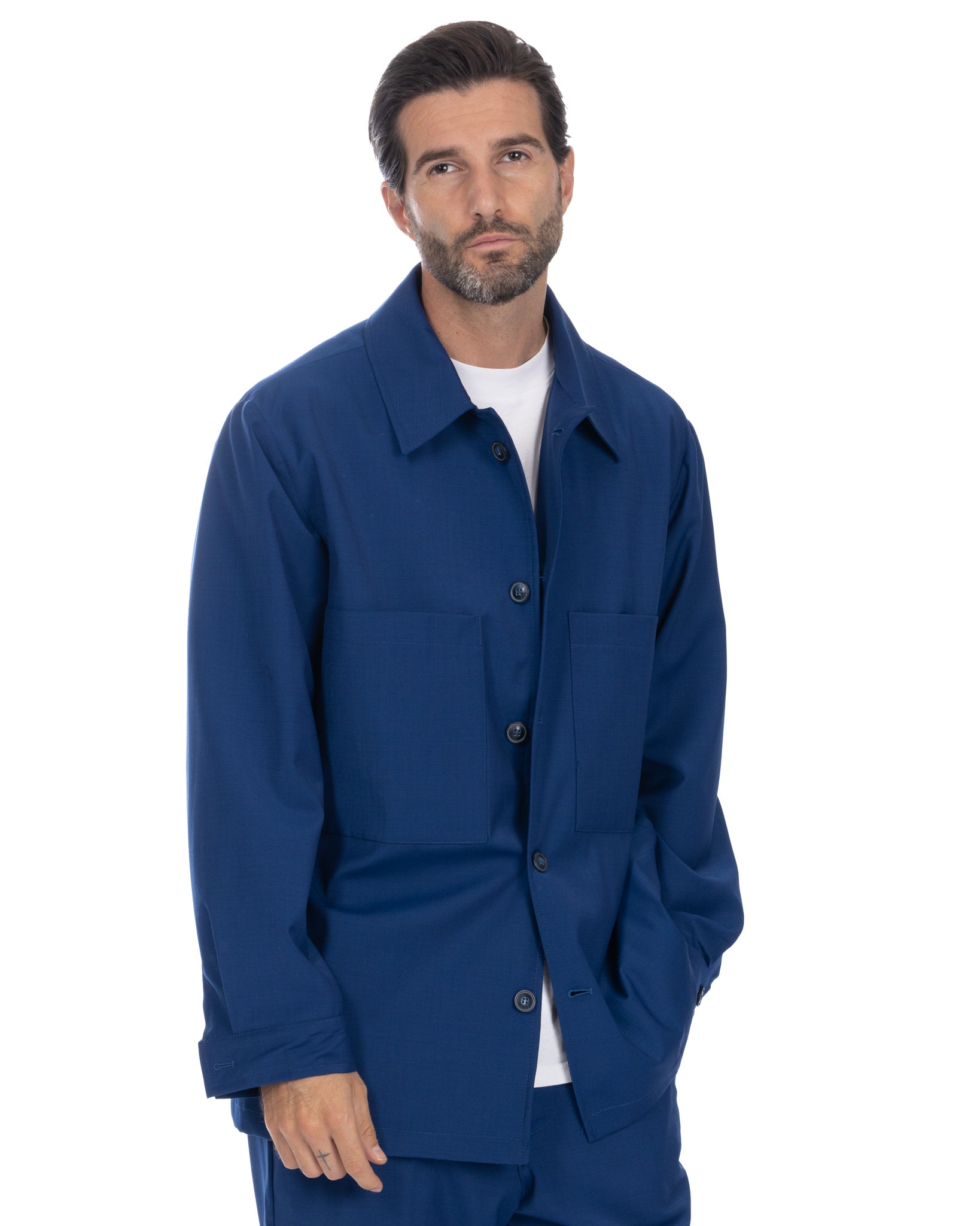 Donald - giacca oversize bluette in misto lana