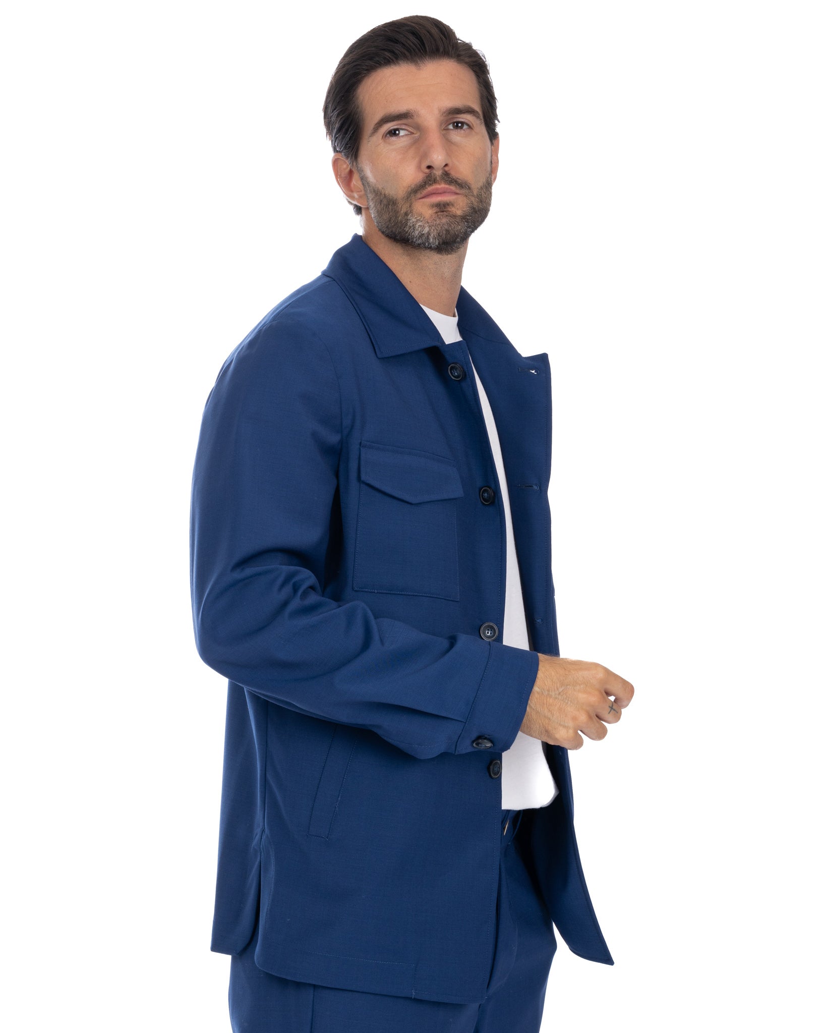 Steven - veste bleue en laine mélangée