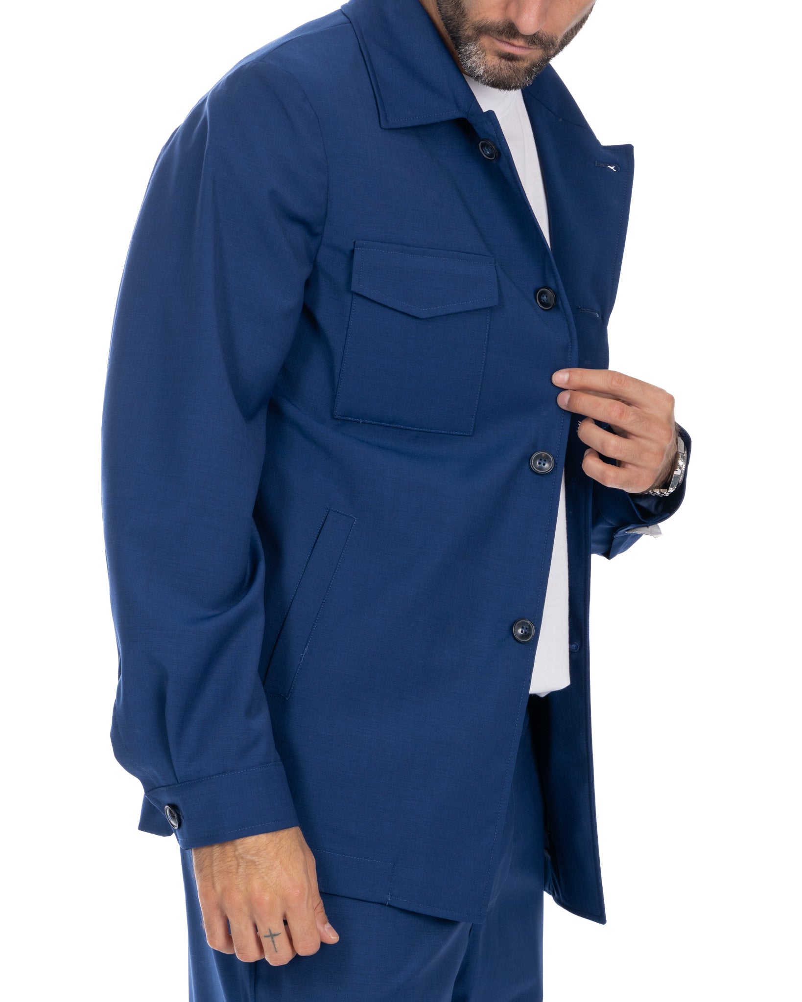 Steven - veste bleue en laine mélangée