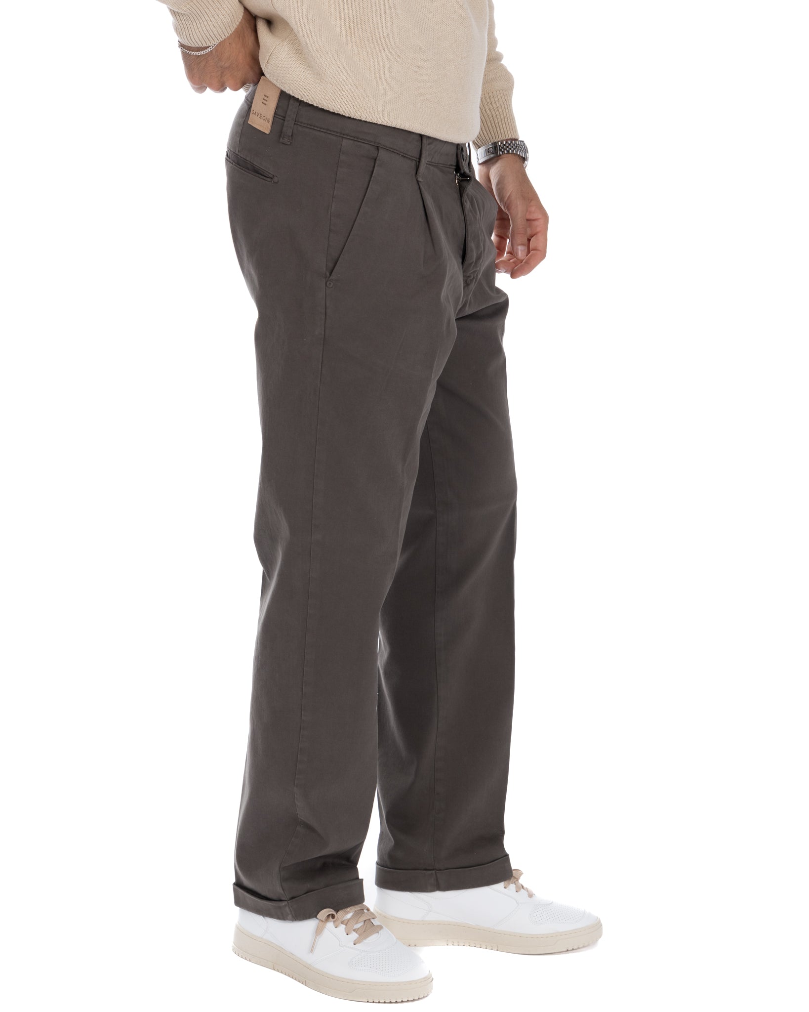 Sean - pantalone in cotone largo fango