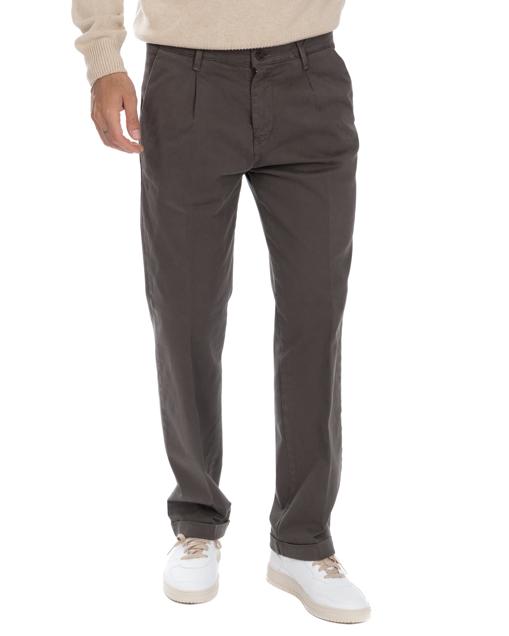 Sean - pantalone in cotone largo fango