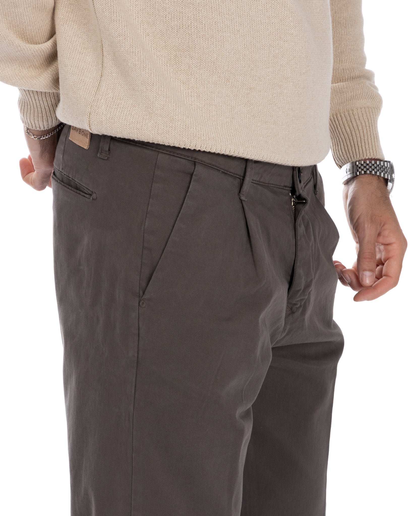 Sean - pantalone in cotone largo fango